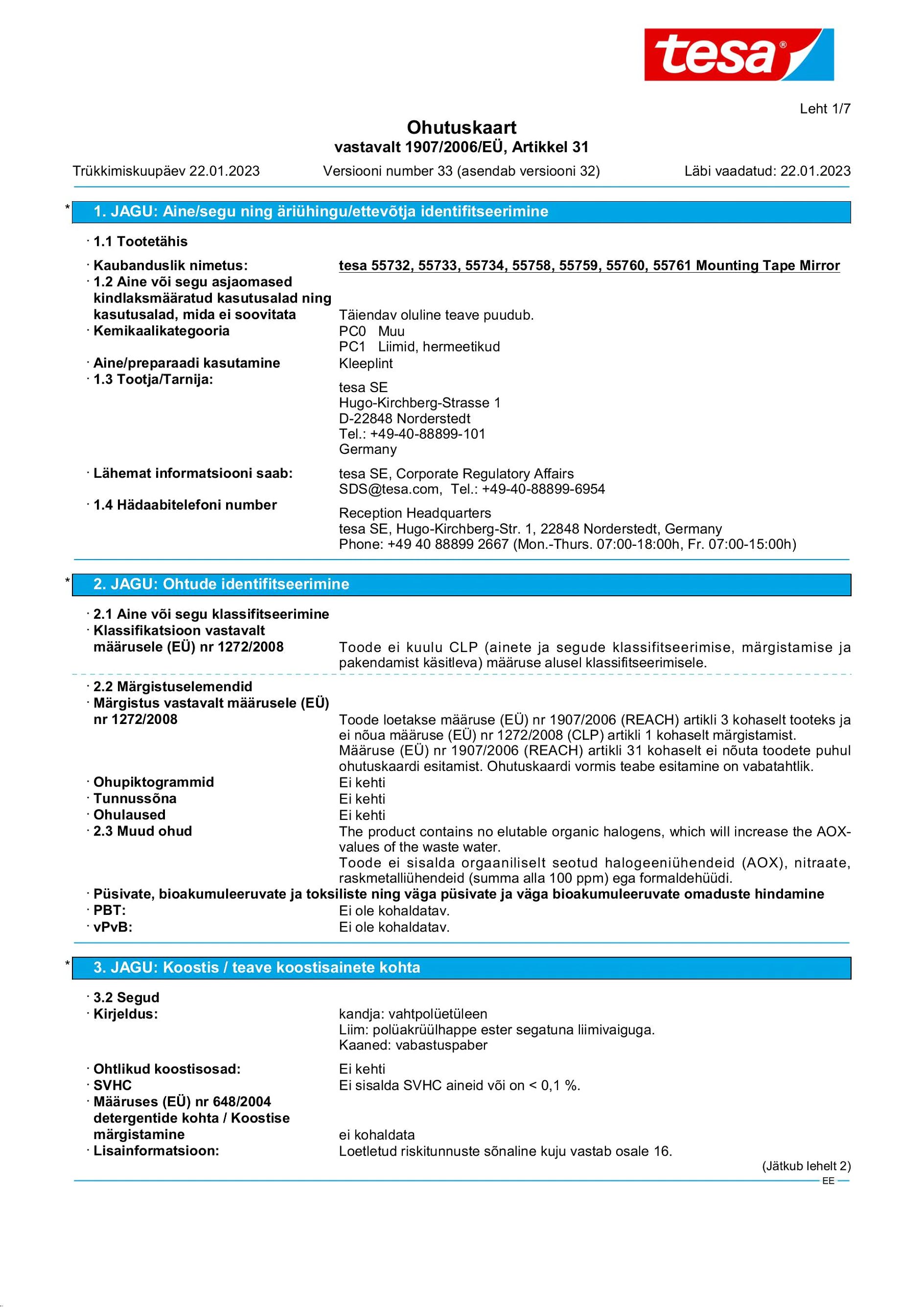 Safety data sheet_tesa® Professional 55733_et-EE_v33