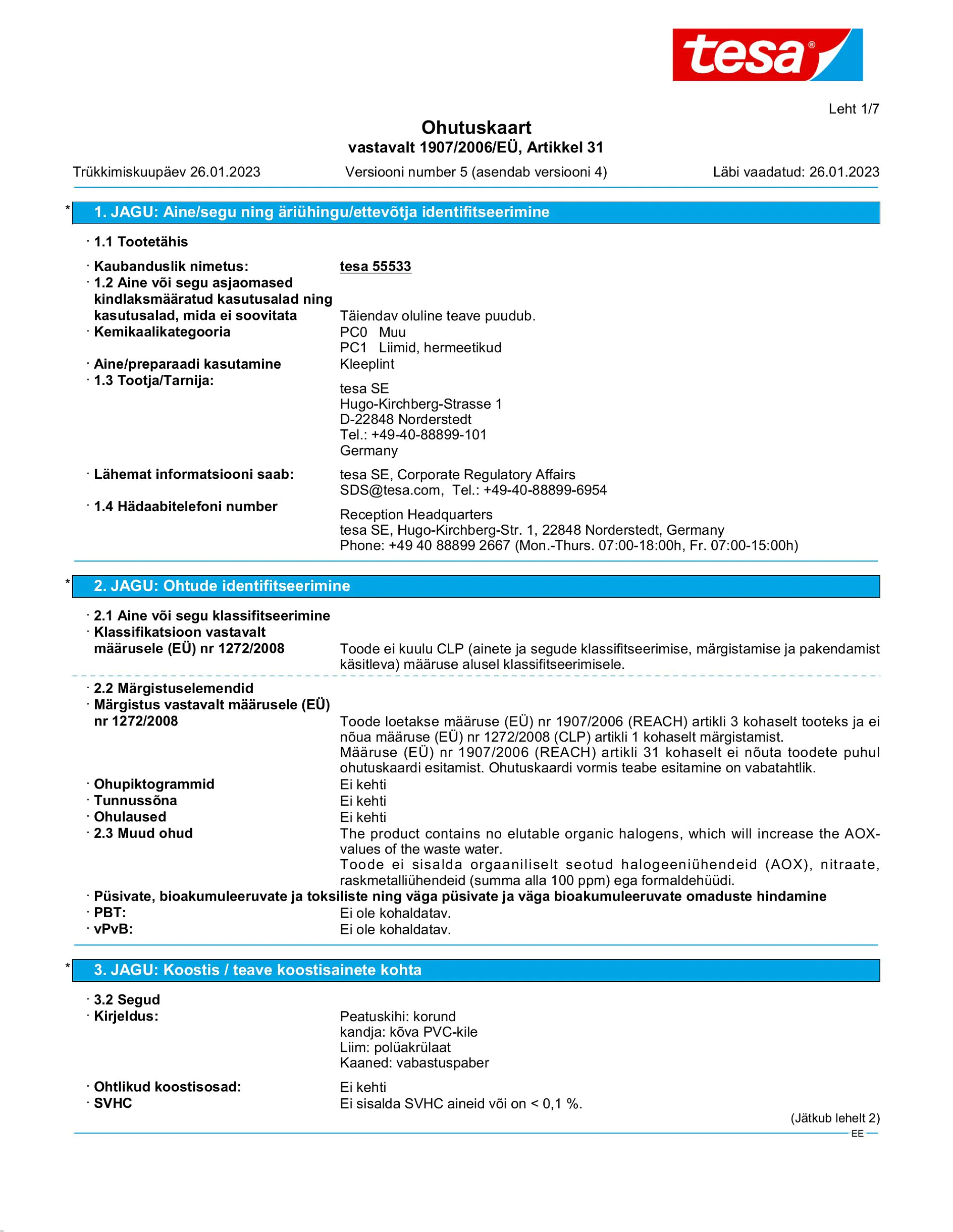 Safety data sheet_tesa® 55533_et-EE_v5