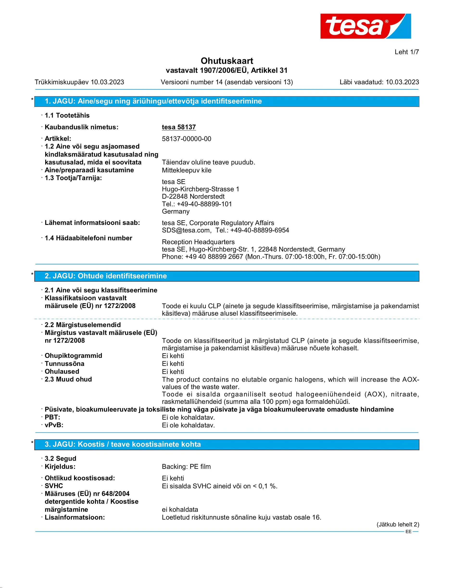 Safety data sheet_tesa® 58137_et-EE_v14