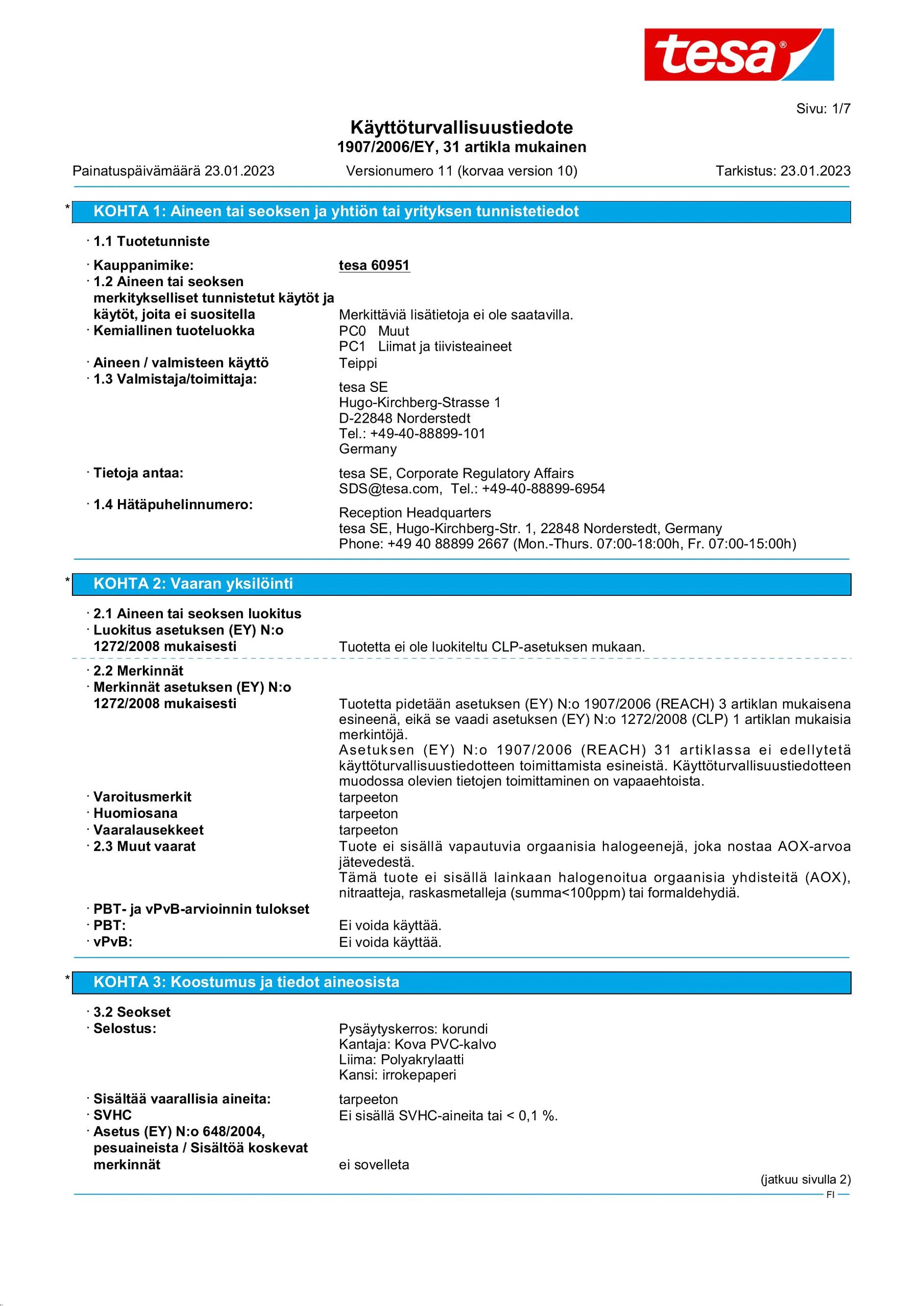 Safety data sheet_tesa® Professional 60951_fi-FI_v11