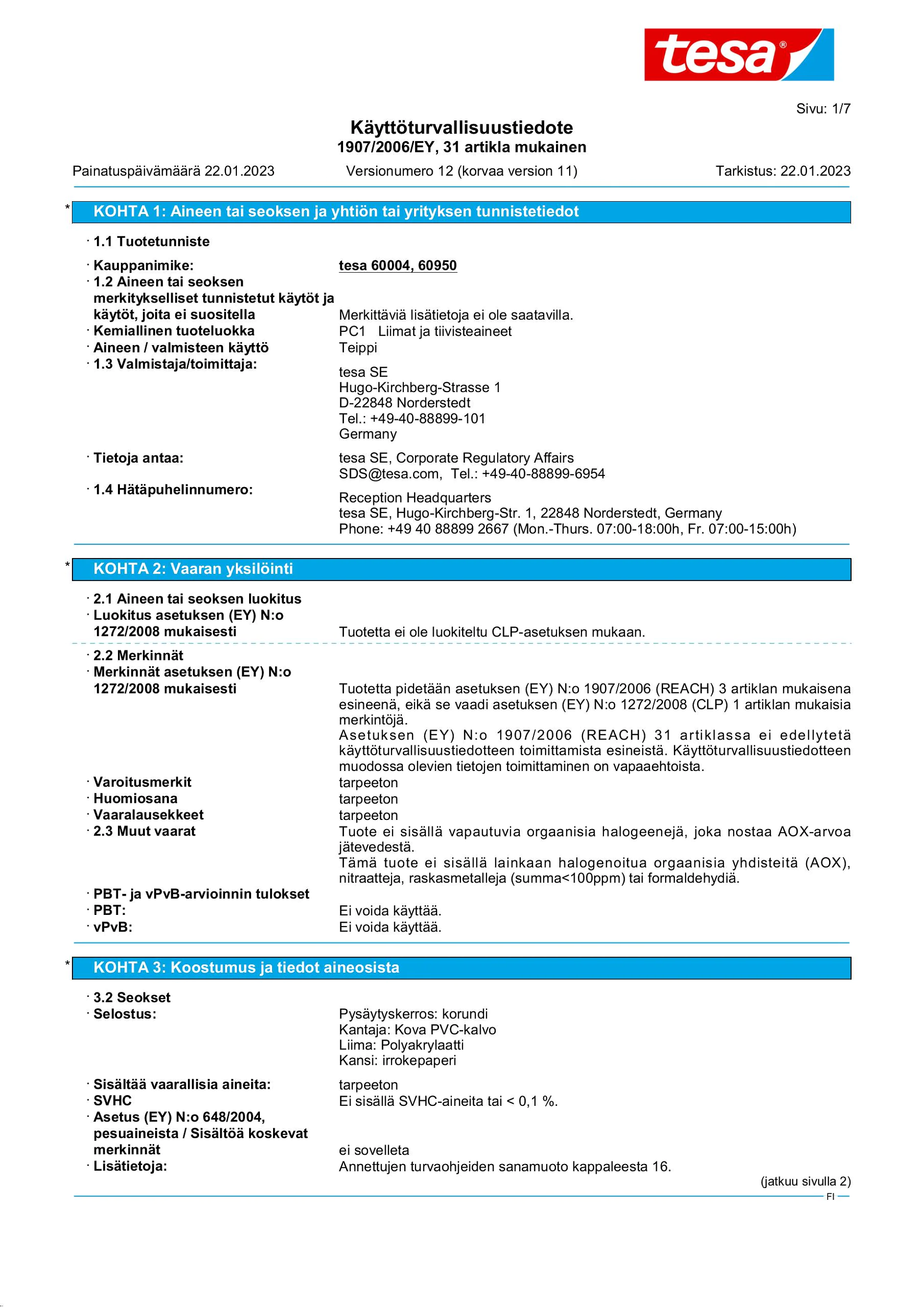 Safety data sheet_tesa® Professional 60950_fi-FI_v12