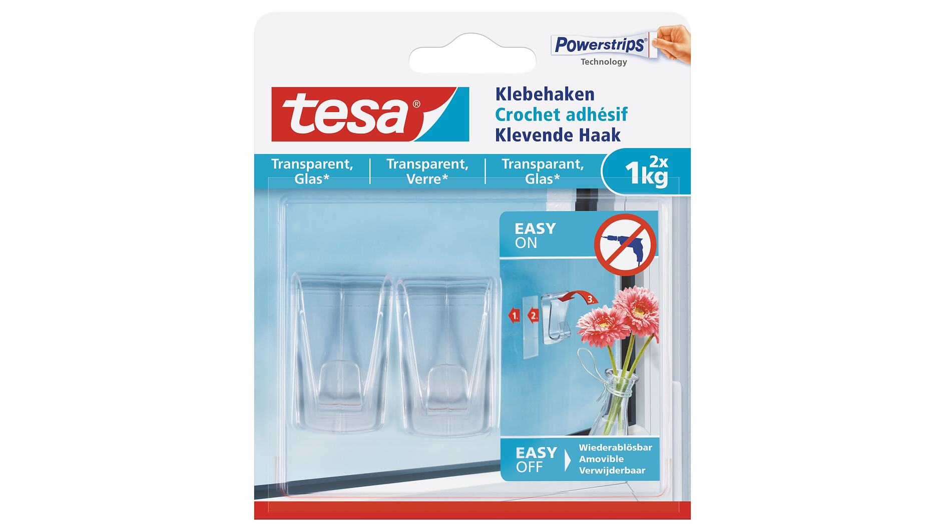 tesa® Crochet adhésif pour verre et surfaces transparentes 0.2kg