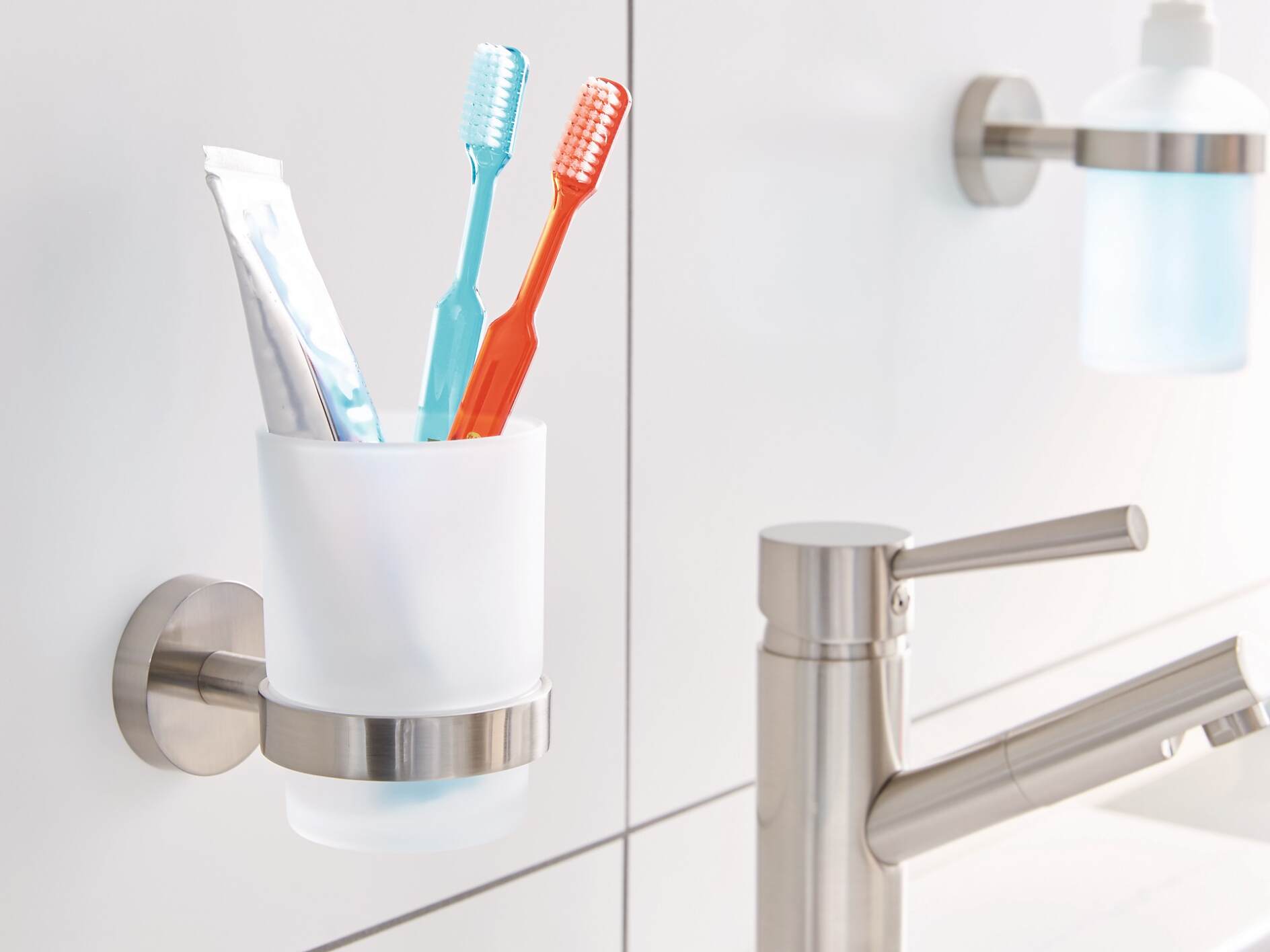 Porte-brosse à dents sans perçage - Gobelet de salle de bain en verre -  Gobelet mural | bol