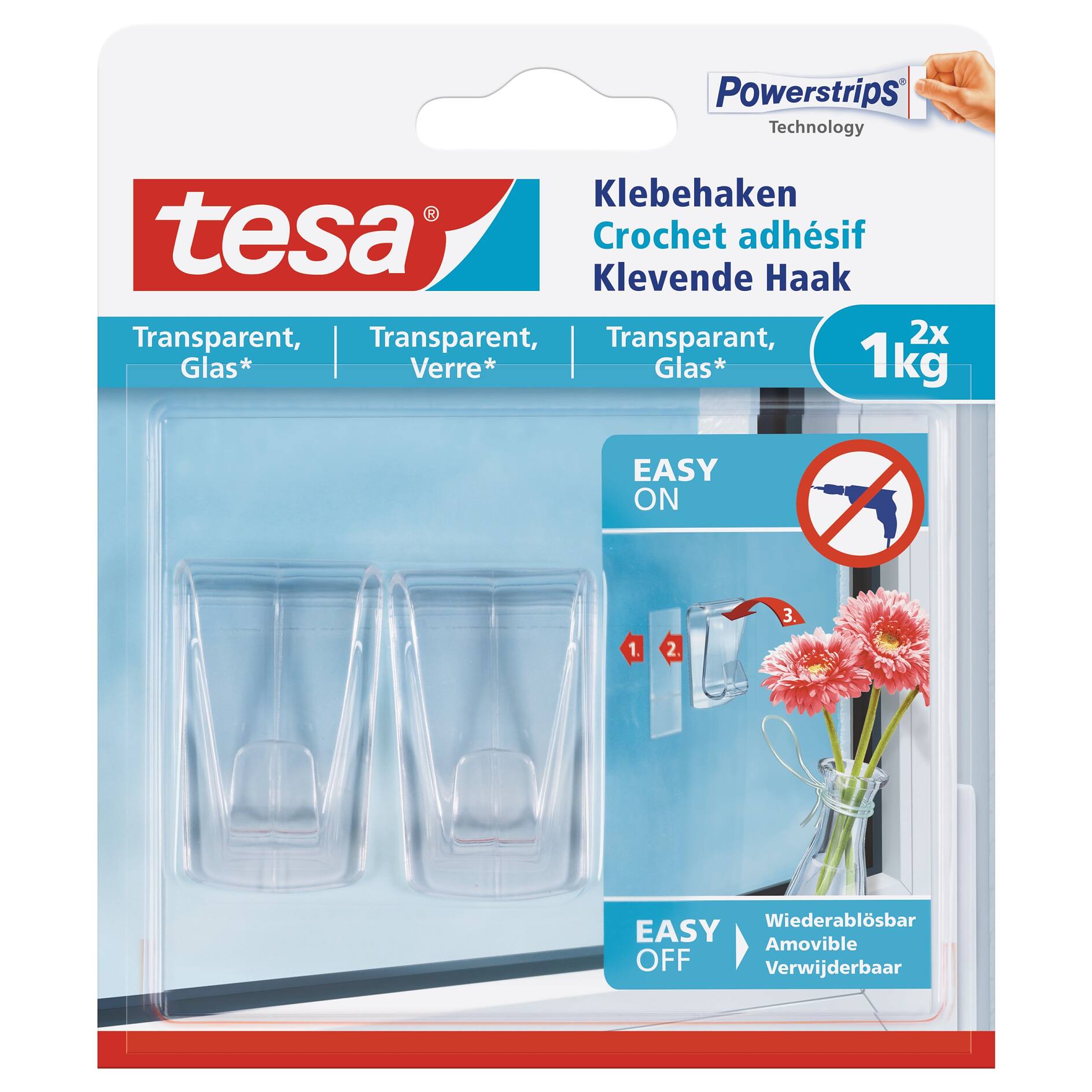 tesa® Crochet adhésif pour verre et surfaces transparentes 0.2kg