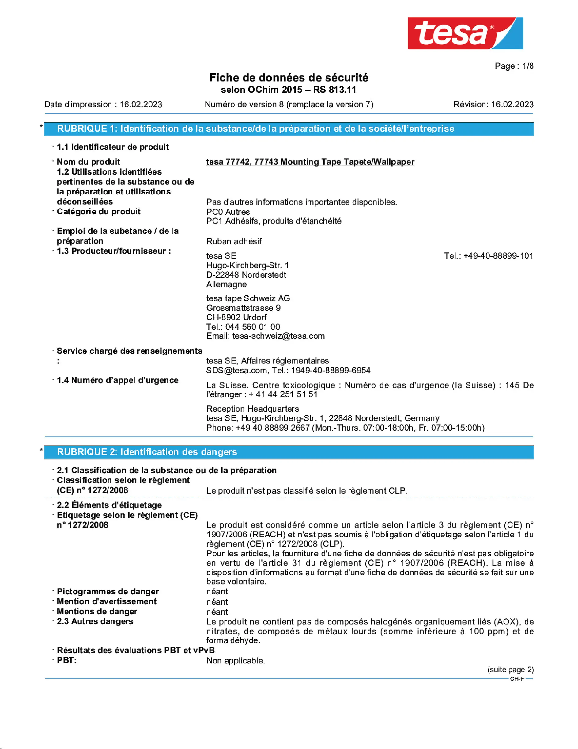 Safety data sheet_tesa® 77742_fr-CH_v8