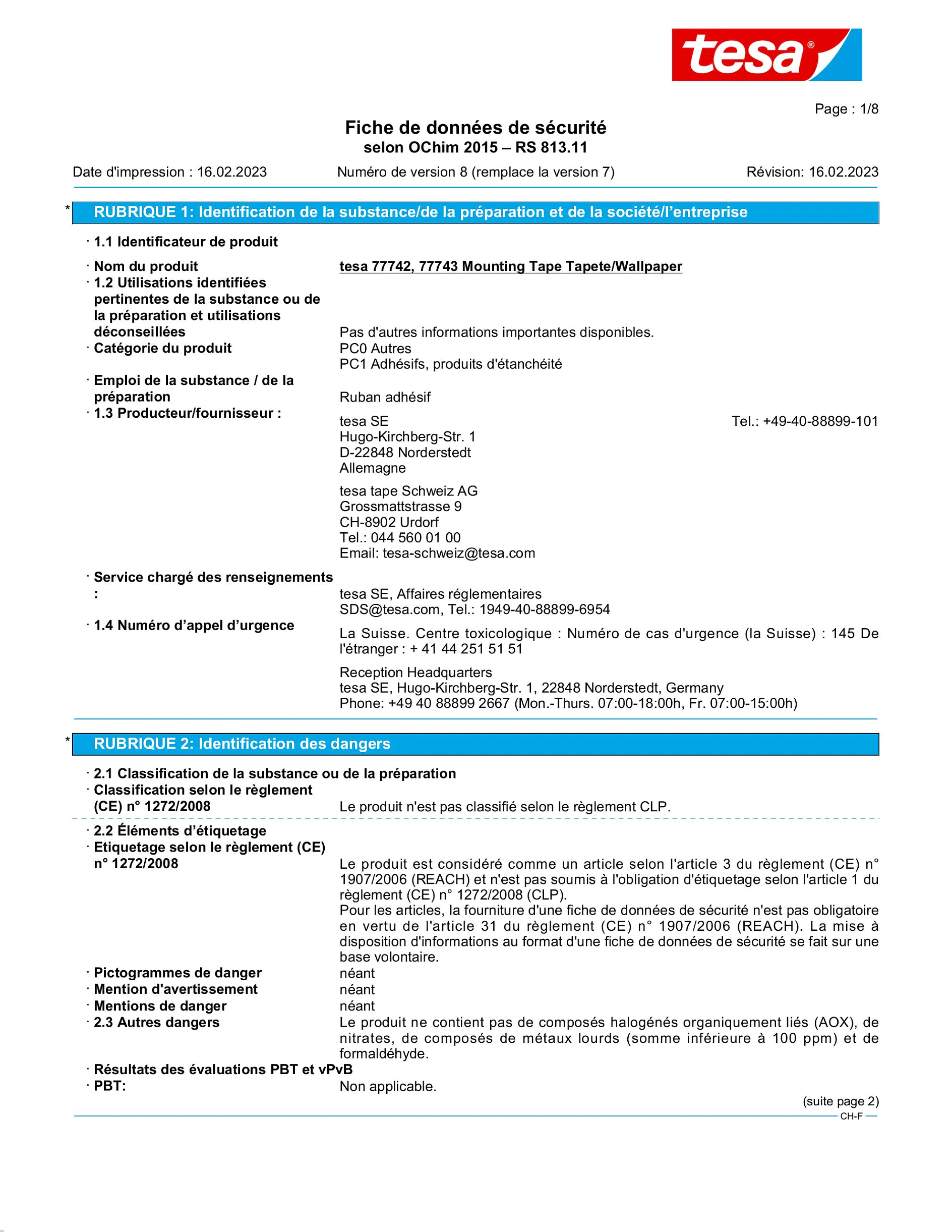 Safety data sheet_tesa® 77742_fr-CH_v8