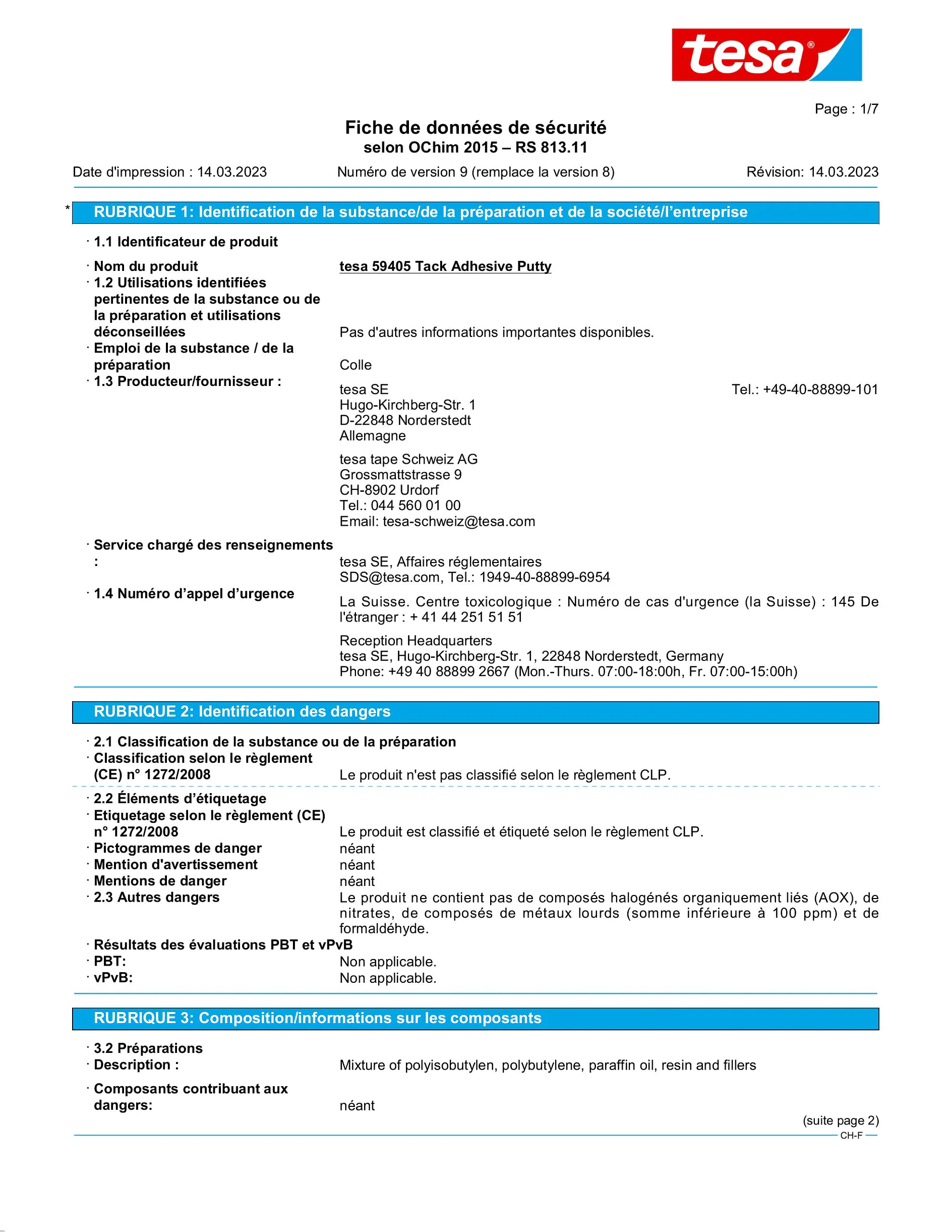 Safety data sheet_tesa® Tack 59405_fr-CH_v9