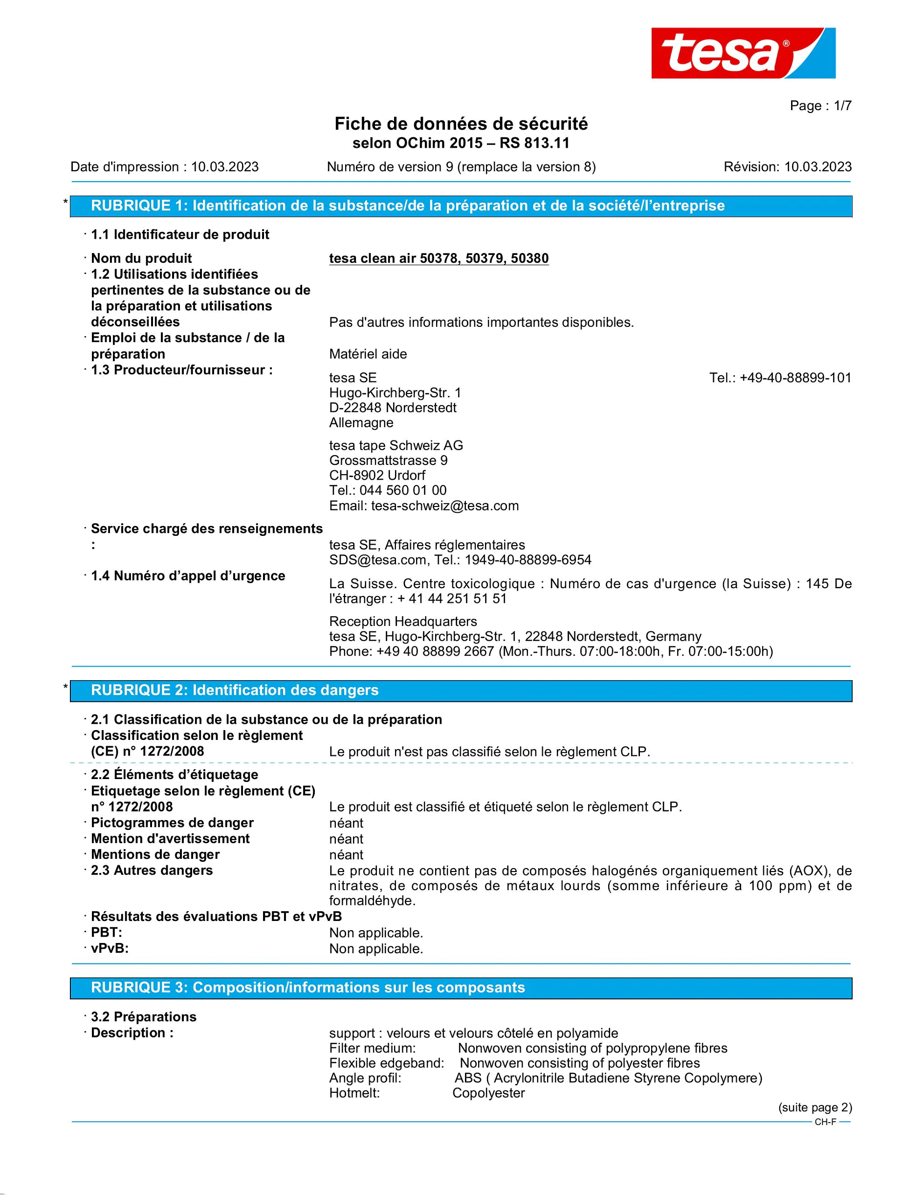 Safety data sheet_tesa® Clean Air 50378_fr-CH_v9