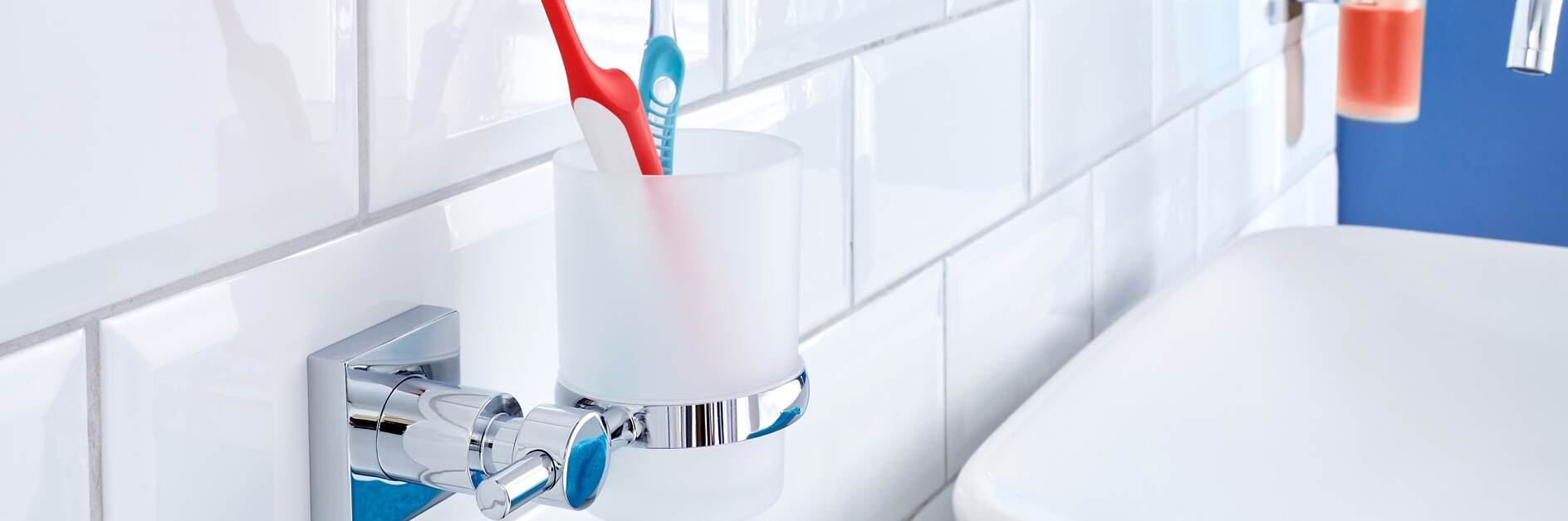 Dolvhin® Porte-gobelet à brosse à dents sans perçage, Verre dépoli à coller, Gobelet à dents et support mural en acier inoxydable