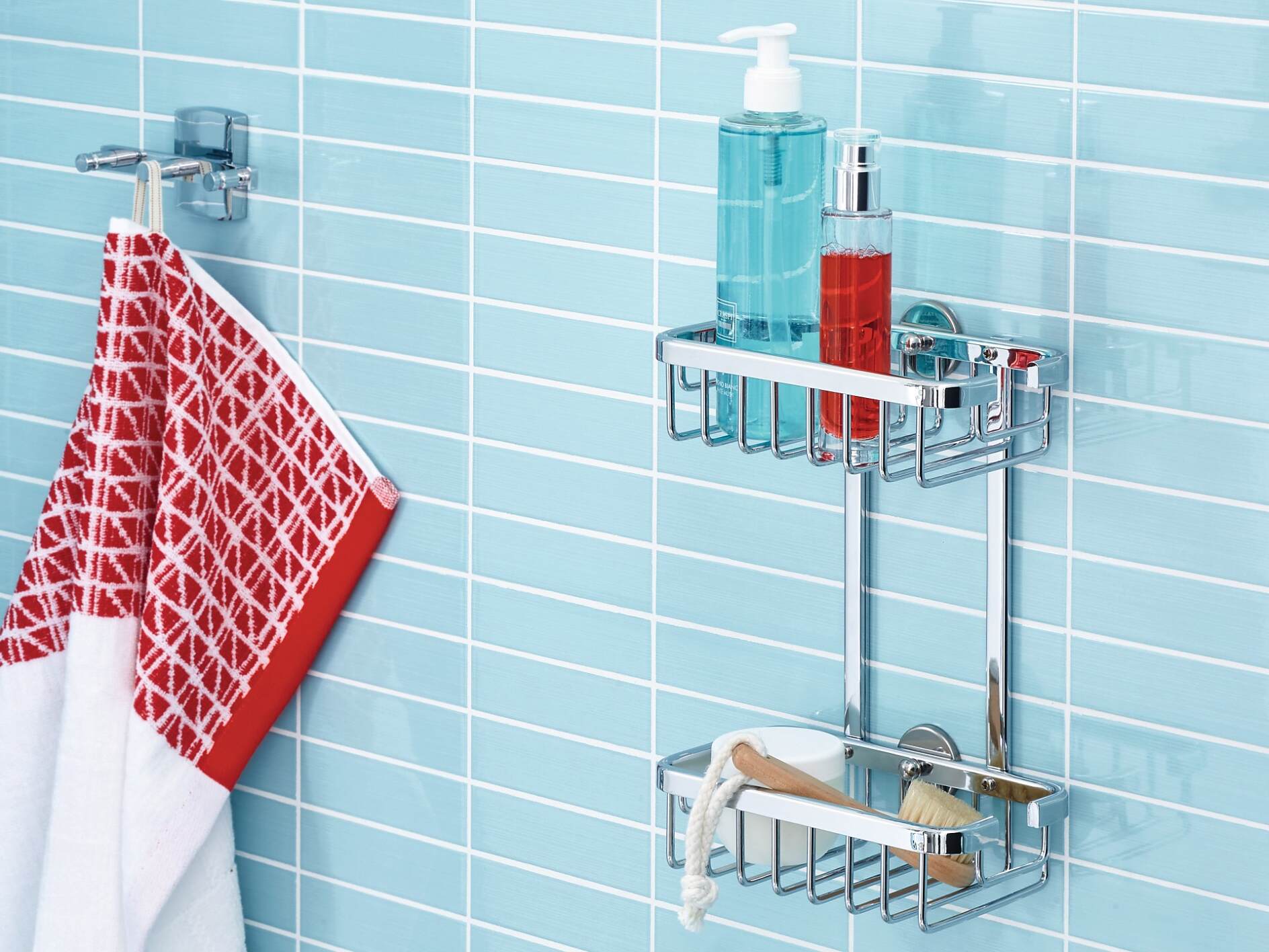 Étagère de Douche Sans Perçage,Etagere Salle de Bain Carré Tablette Murale  pour Rangement de Salle de Bain Petite Panier Murale Douche avec Crochets