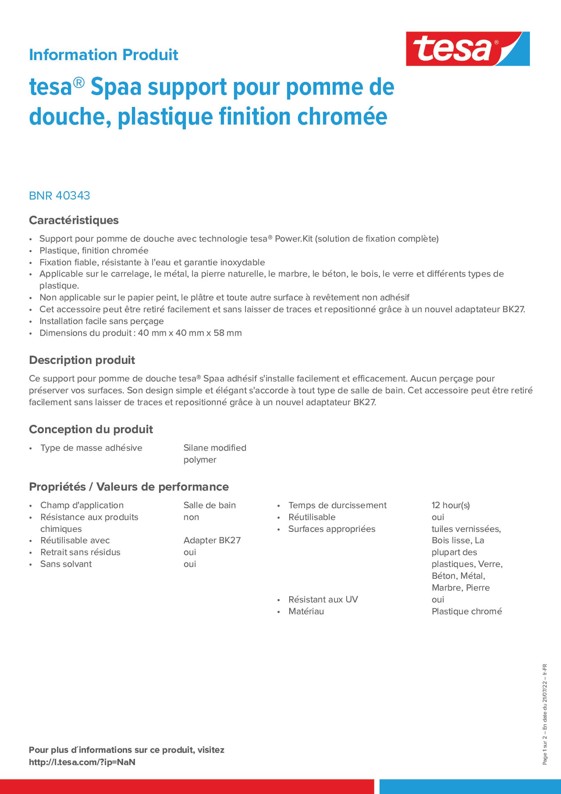 Tesa Spaa Support pour douchette à main, plastique finition