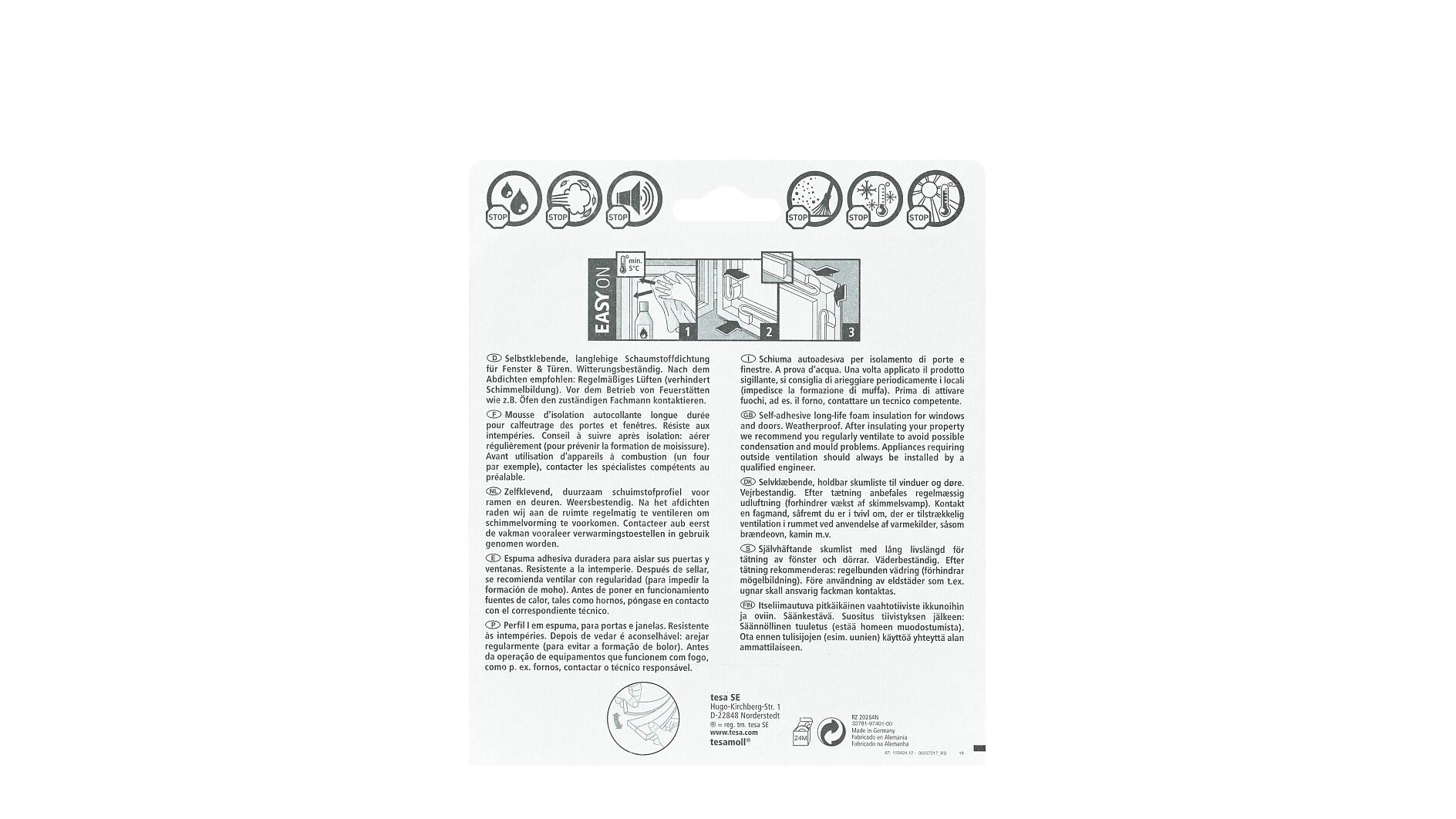 Joint d'isolation en P pour Fenêtres et Portes - Blanc - 6m
