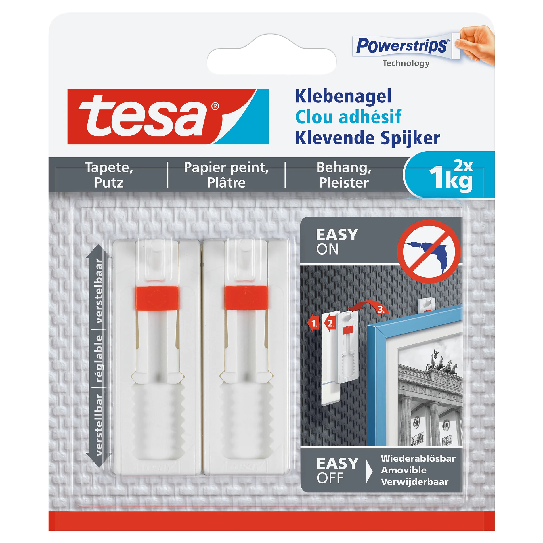 tesa Smart Mounting System Adhesive Nail Adjustable 1kg Wallpaper