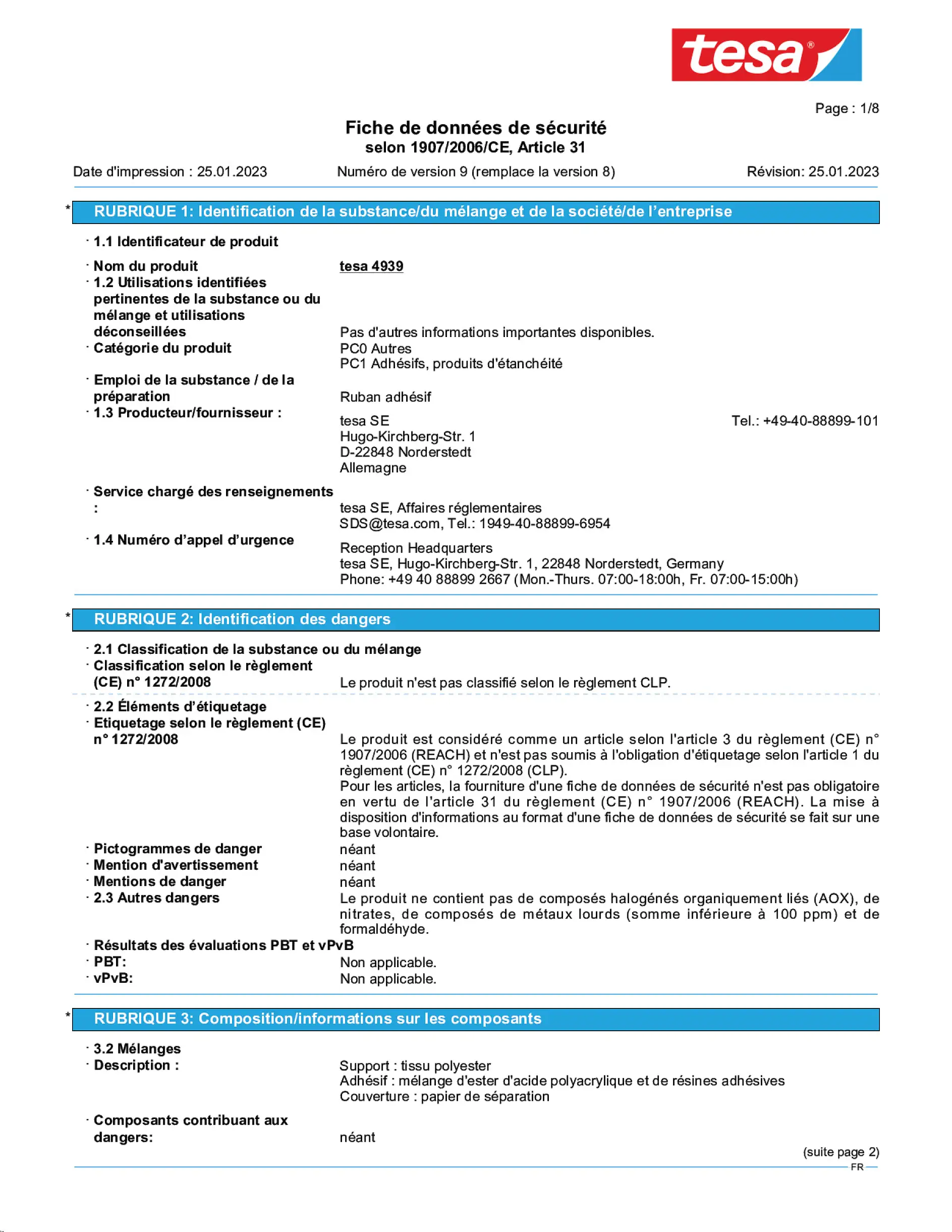 Safety data sheet_tesa® 4939_fr-FR_v9