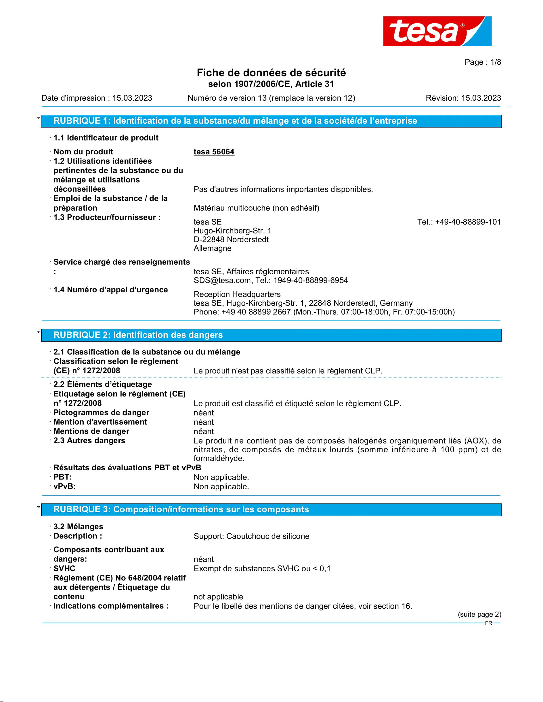 Safety data sheet_tesa® extra Power 56064_fr-FR_v13