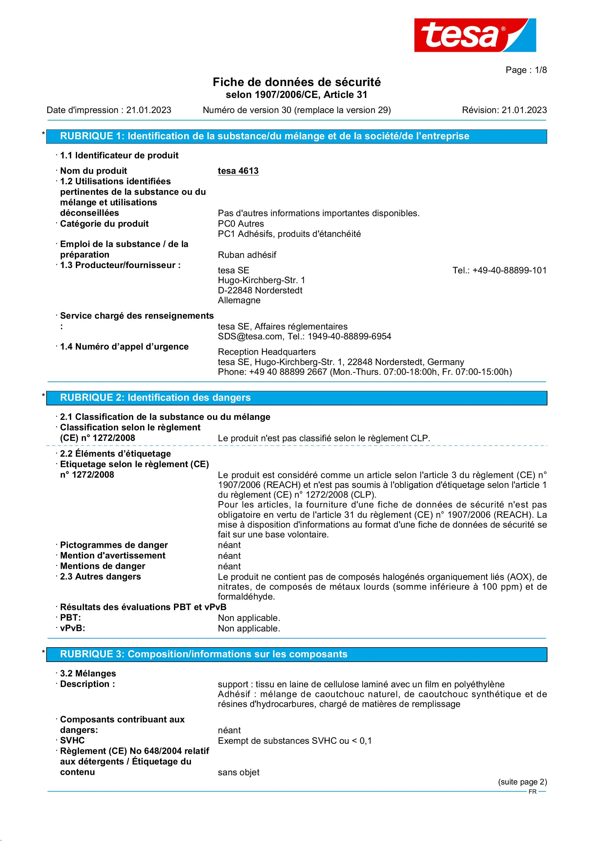 Safety data sheet_tesa® Professional 04613_fr-FR_v30