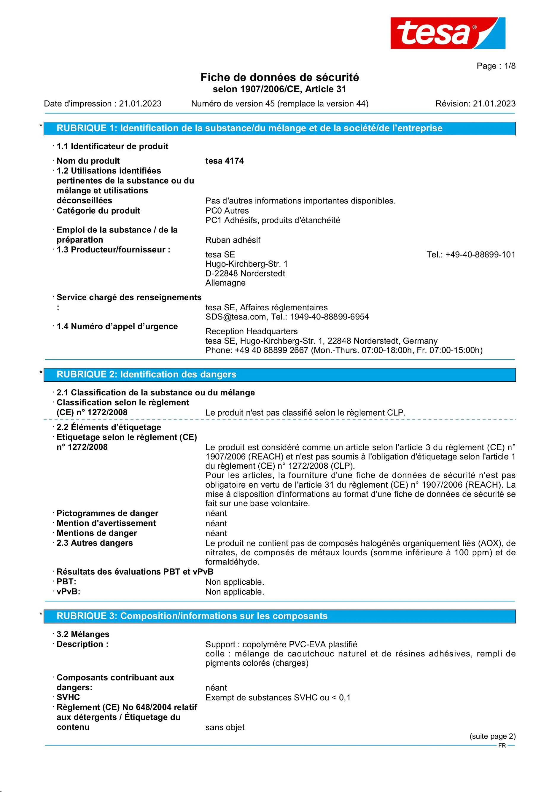 Safety data sheet_tesa® 4174_fr-FR_v45