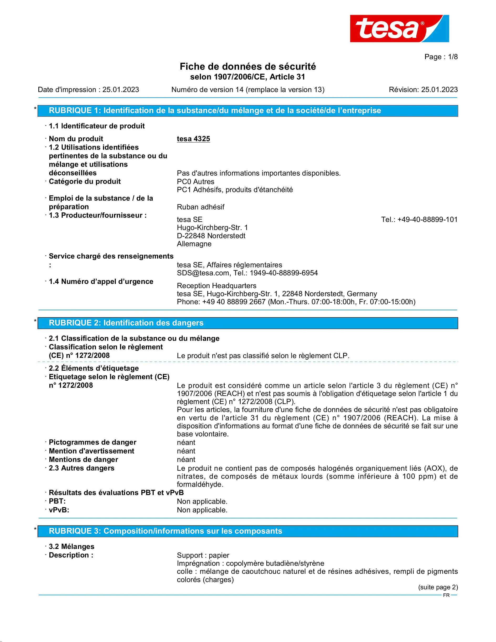 Safety data sheet_tesa® Professional 04325_fr-FR_v14