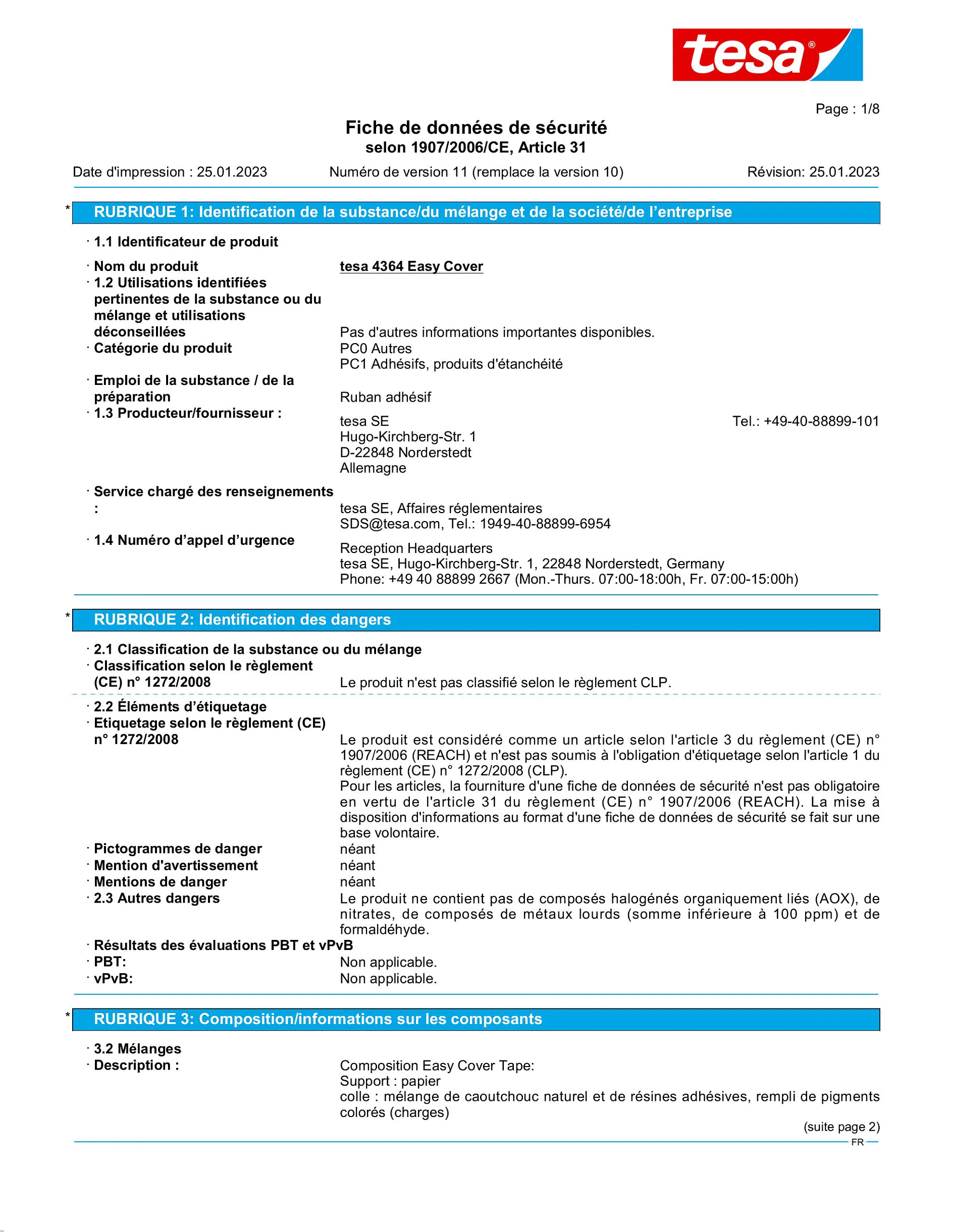 Safety data sheet_tesa® Professional 04364_fr-FR_v11