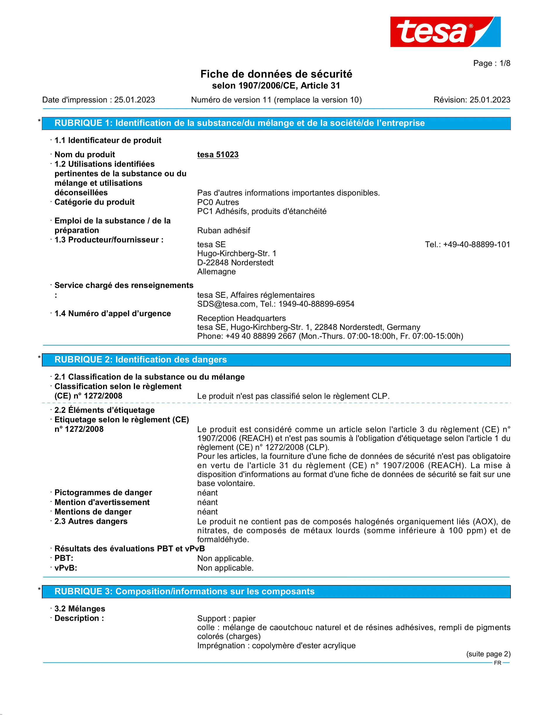 Safety data sheet_tesa® Professional 51023_fr-FR_v11