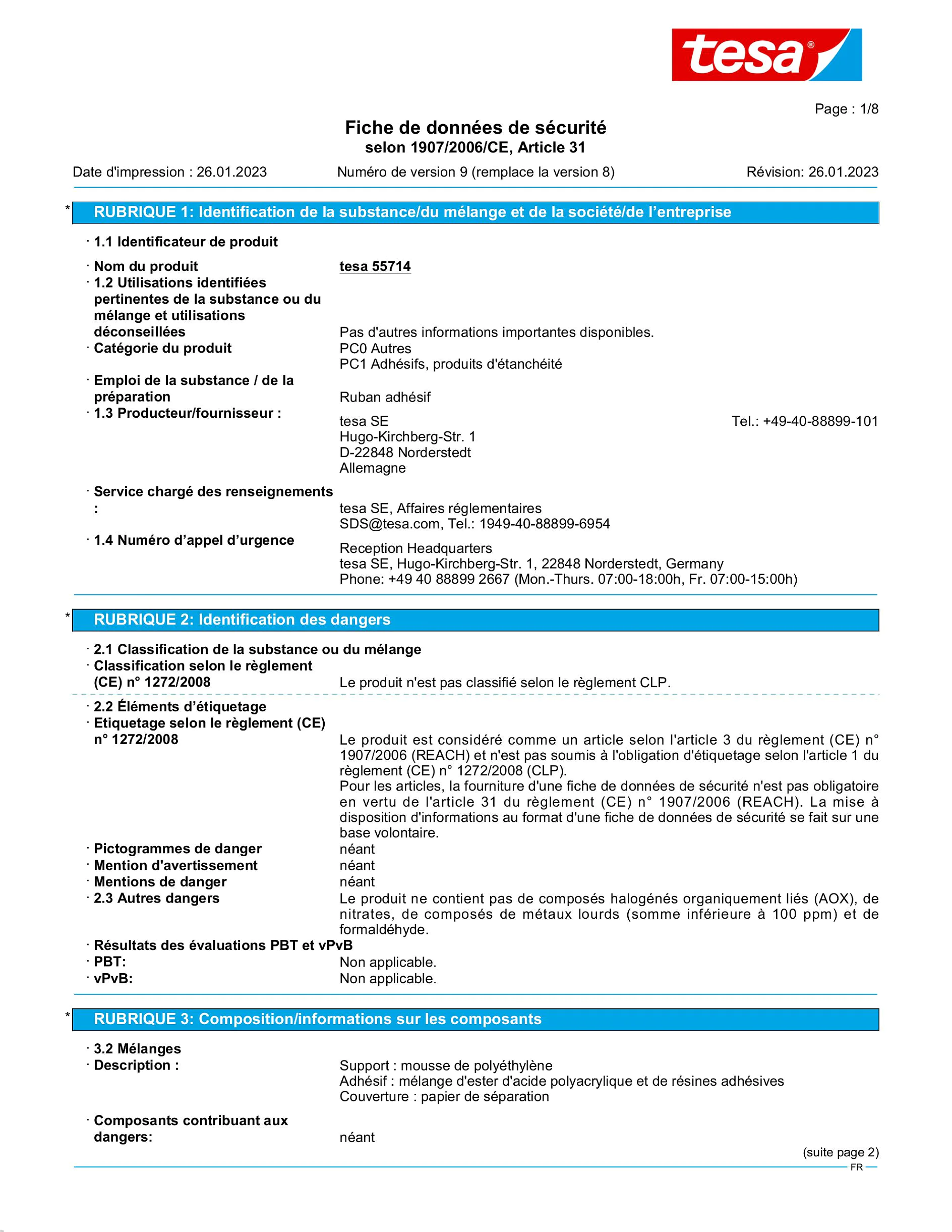 Safety data sheet_tesa® Powerbond 55714_fr-FR_v9