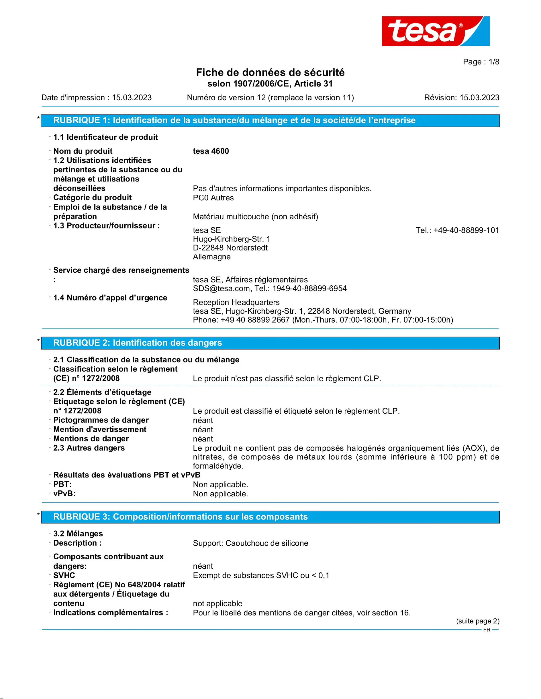 Safety data sheet_tesa® Professional 04600_fr-FR_v12