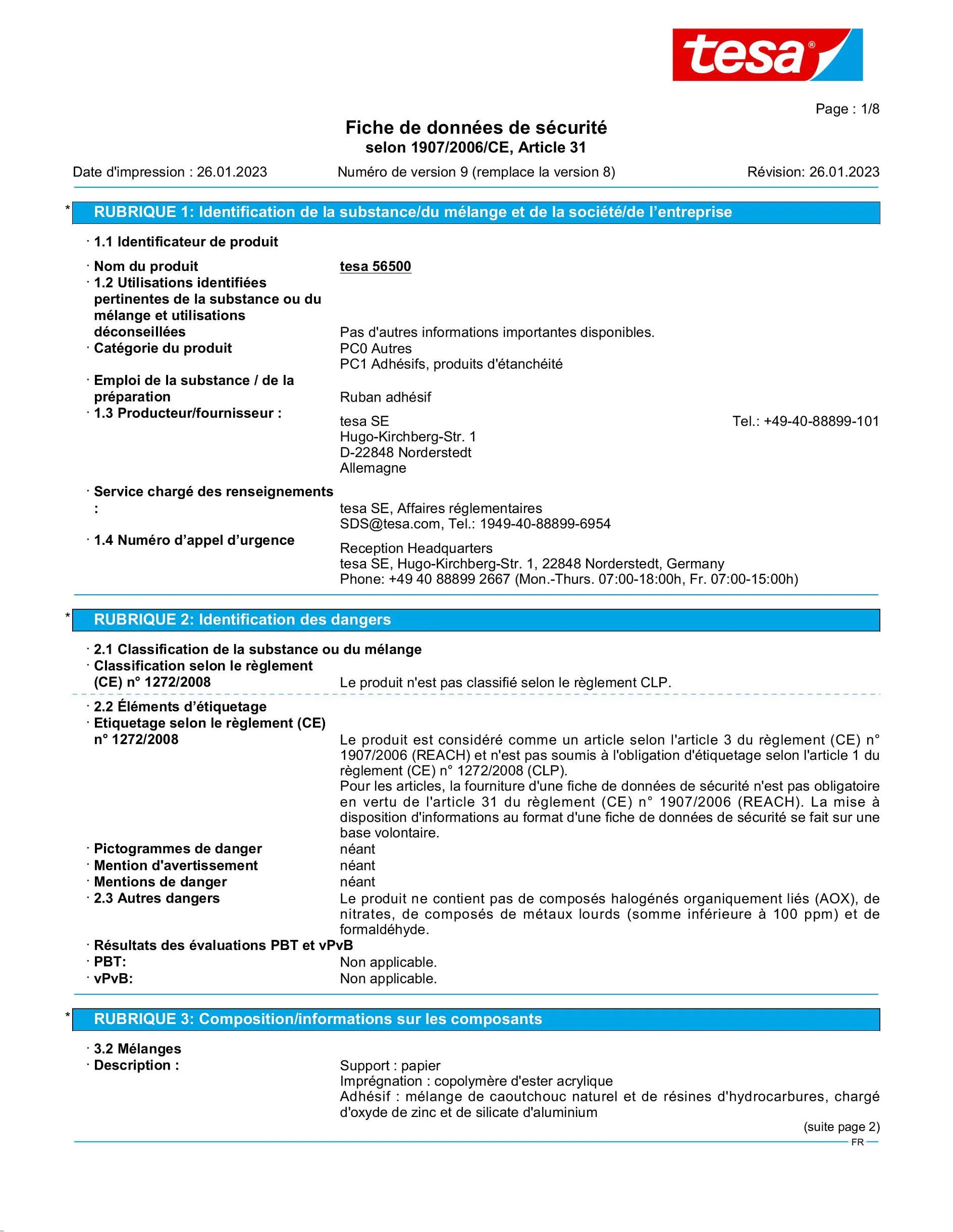 Safety data sheet_tesa® 56500_fr-FR_v9