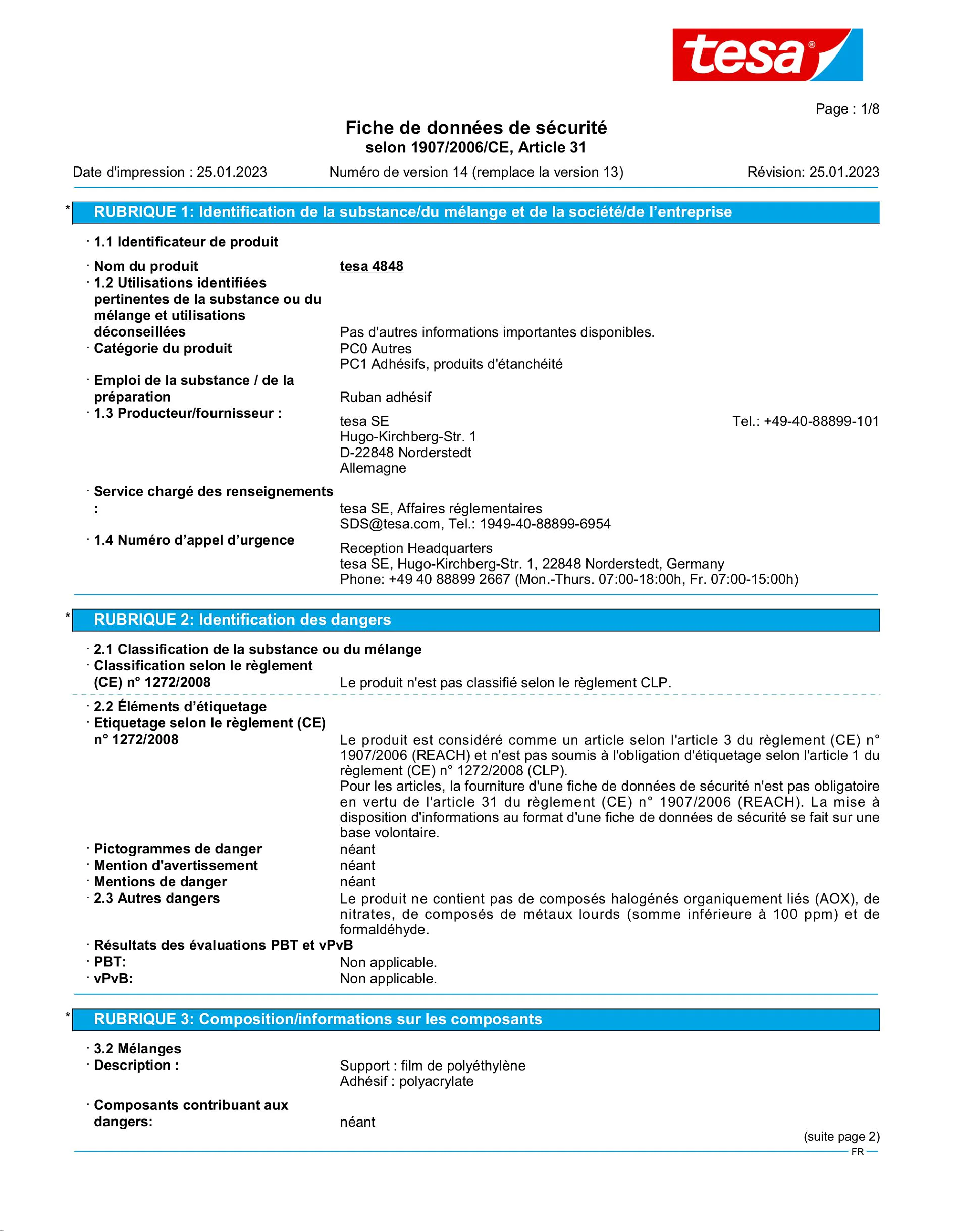 Safety data sheet_tesa® 4848_fr-FR_v14