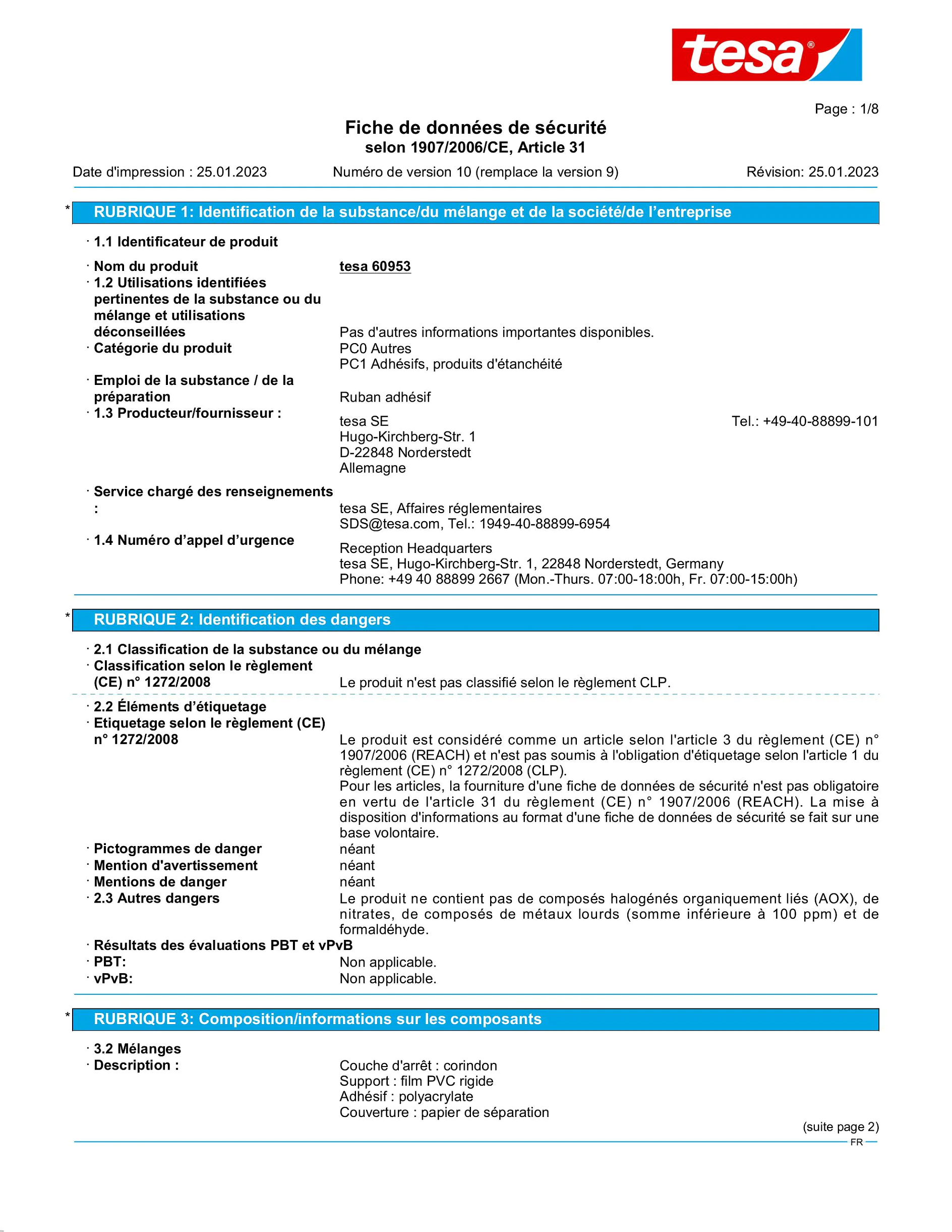 Safety data sheet_tesa® Professional 60953_fr-FR_v10