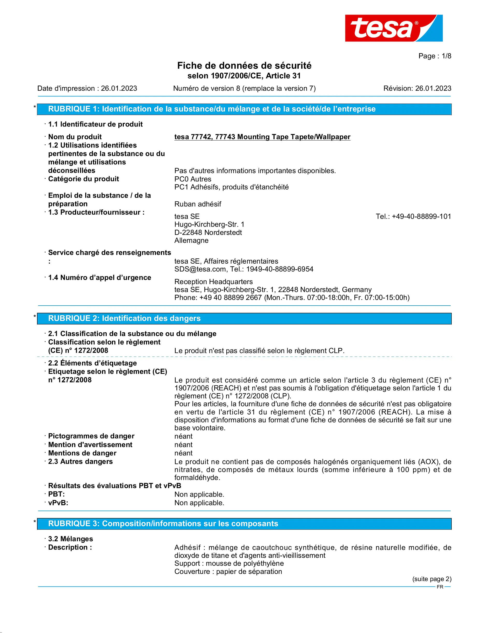 Safety data sheet_tesa® 77742_fr-FR_v8