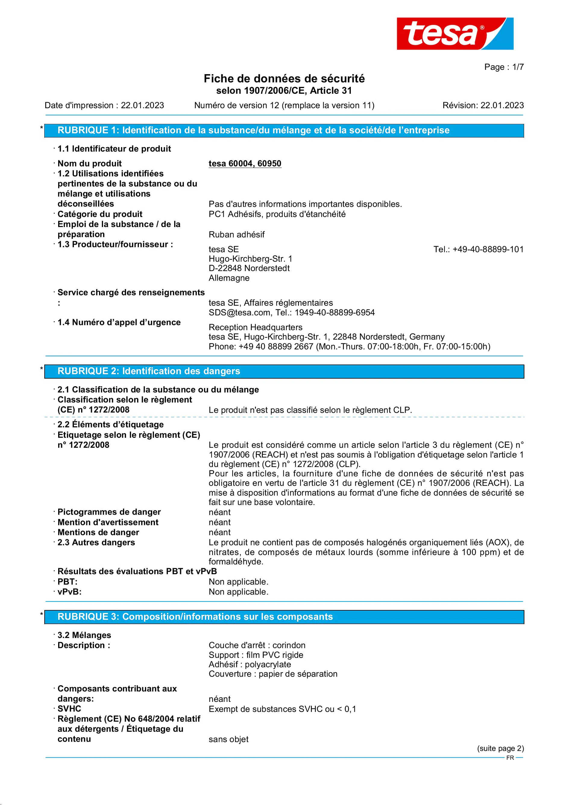 Safety data sheet_tesa® Professional 60950_fr-FR_v12