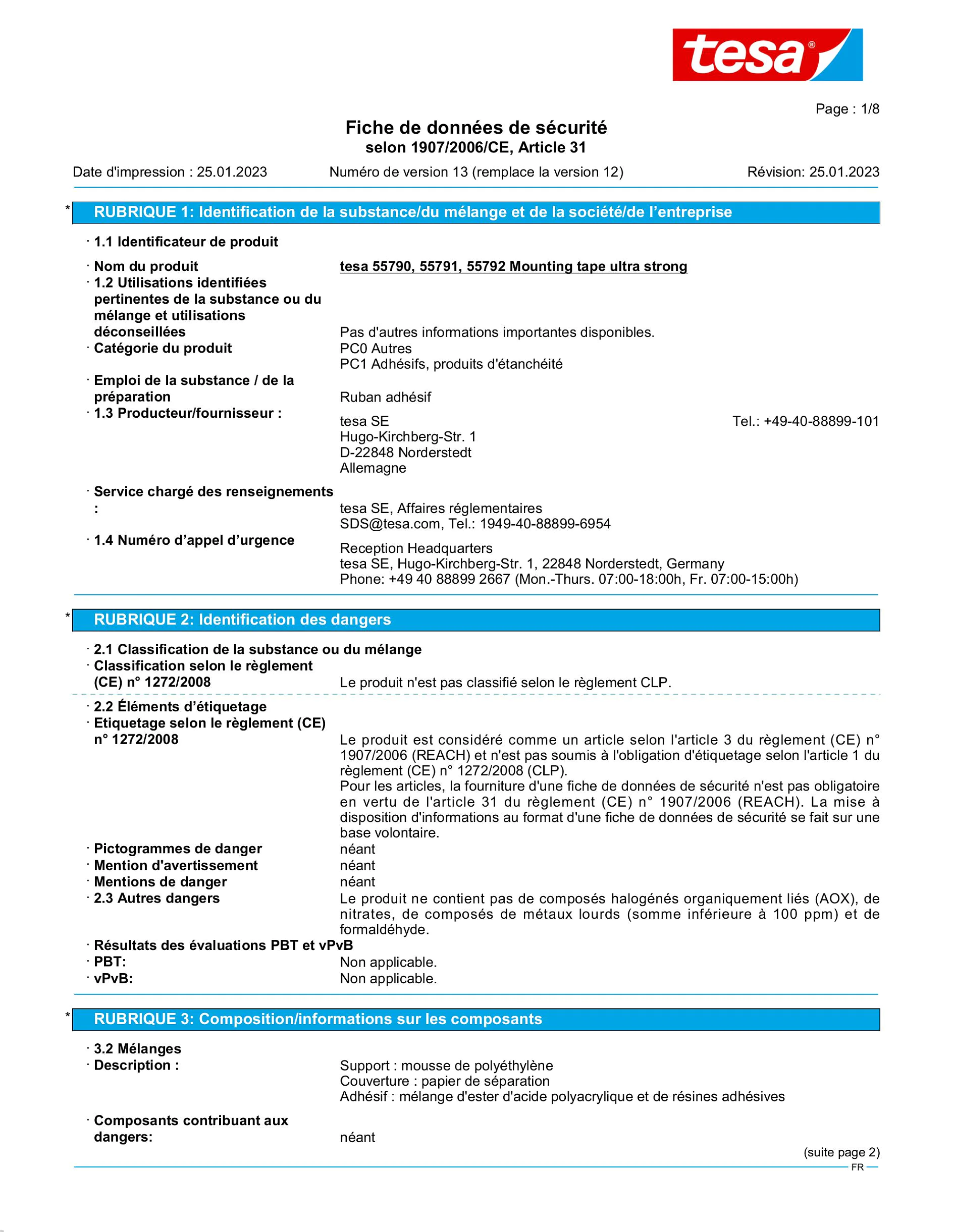 Safety data sheet_tesa® Powerbond 55791_fr-FR_v13