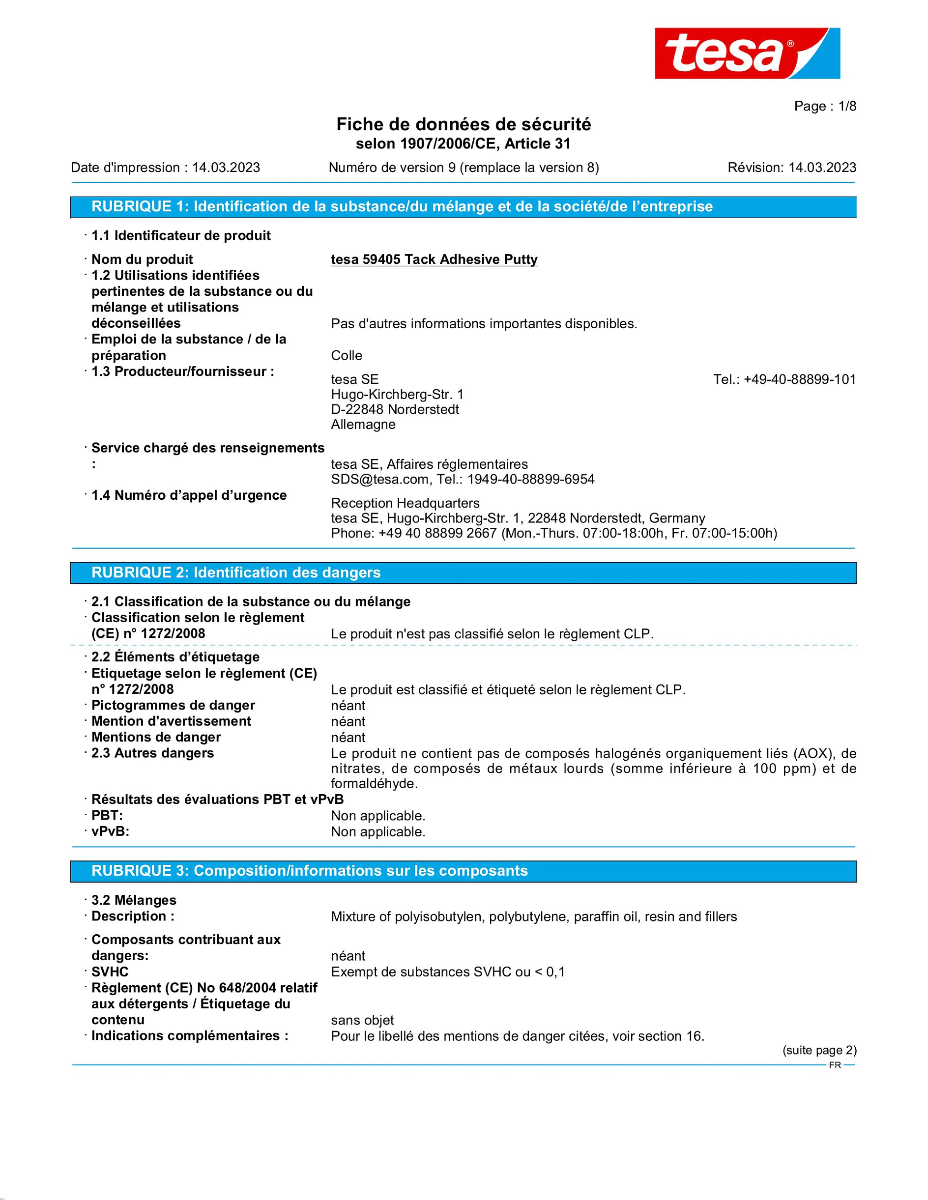 Safety data sheet_tesa® Tack 59405_fr-FR_v9