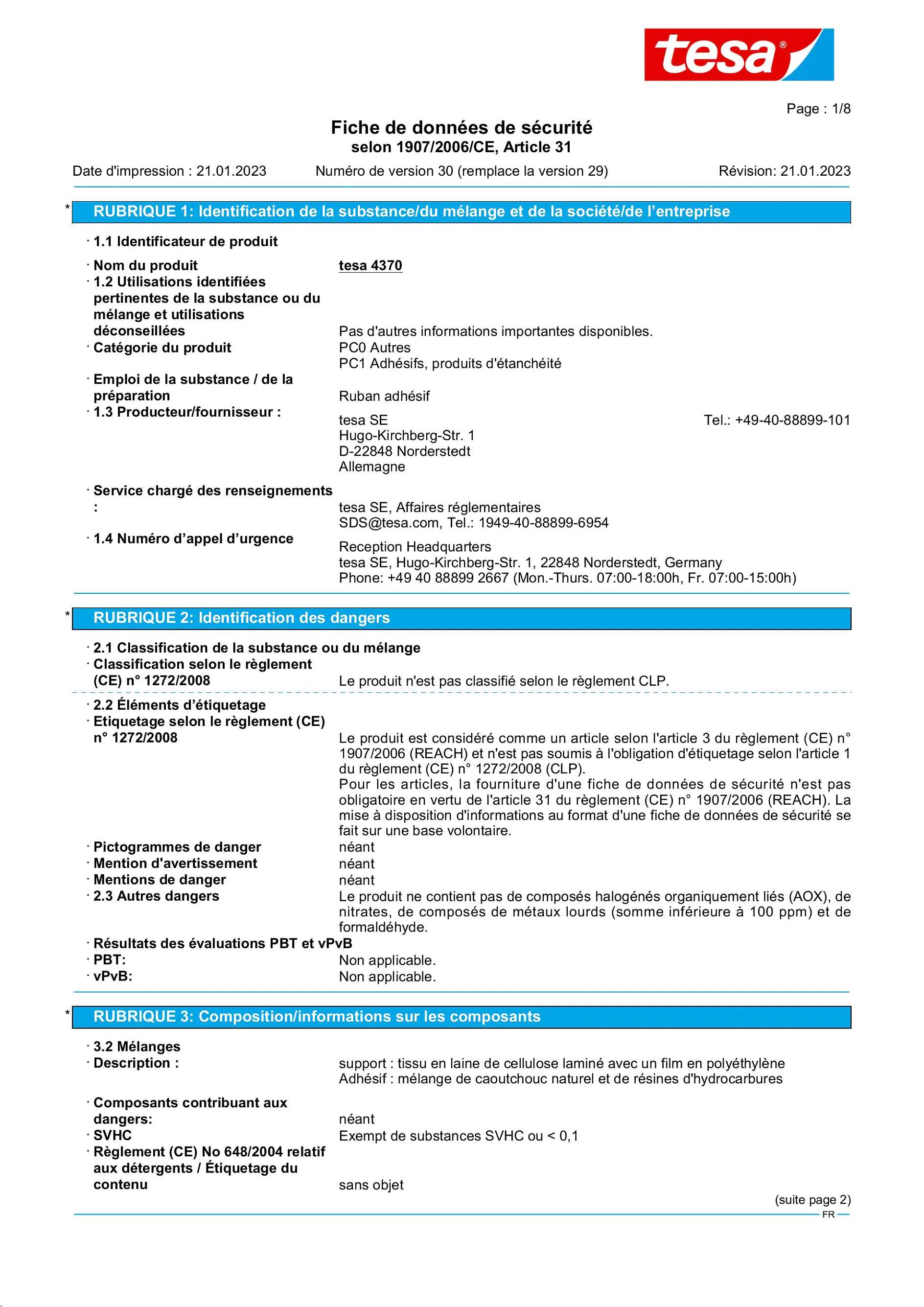 Safety data sheet_tesa® 04370_fr-FR_v30