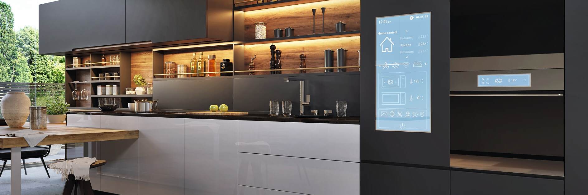 Panneau de commande pour maison intelligente dans une cuisine moderne