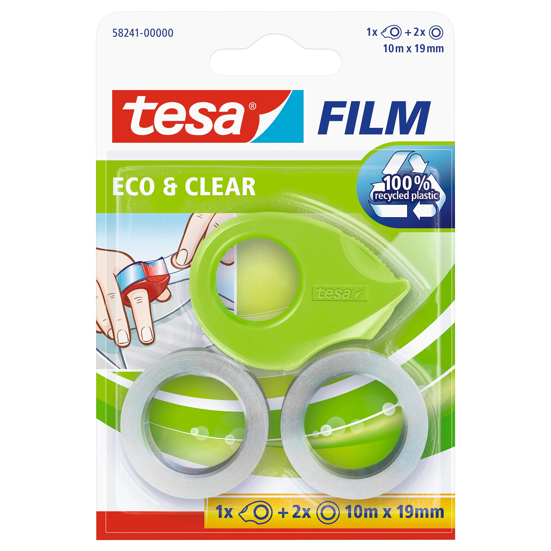 [en-en] 2 x tesafilm Eco&amp;Clear 10m x 19mm + Mini Dispenser, Green, Blister