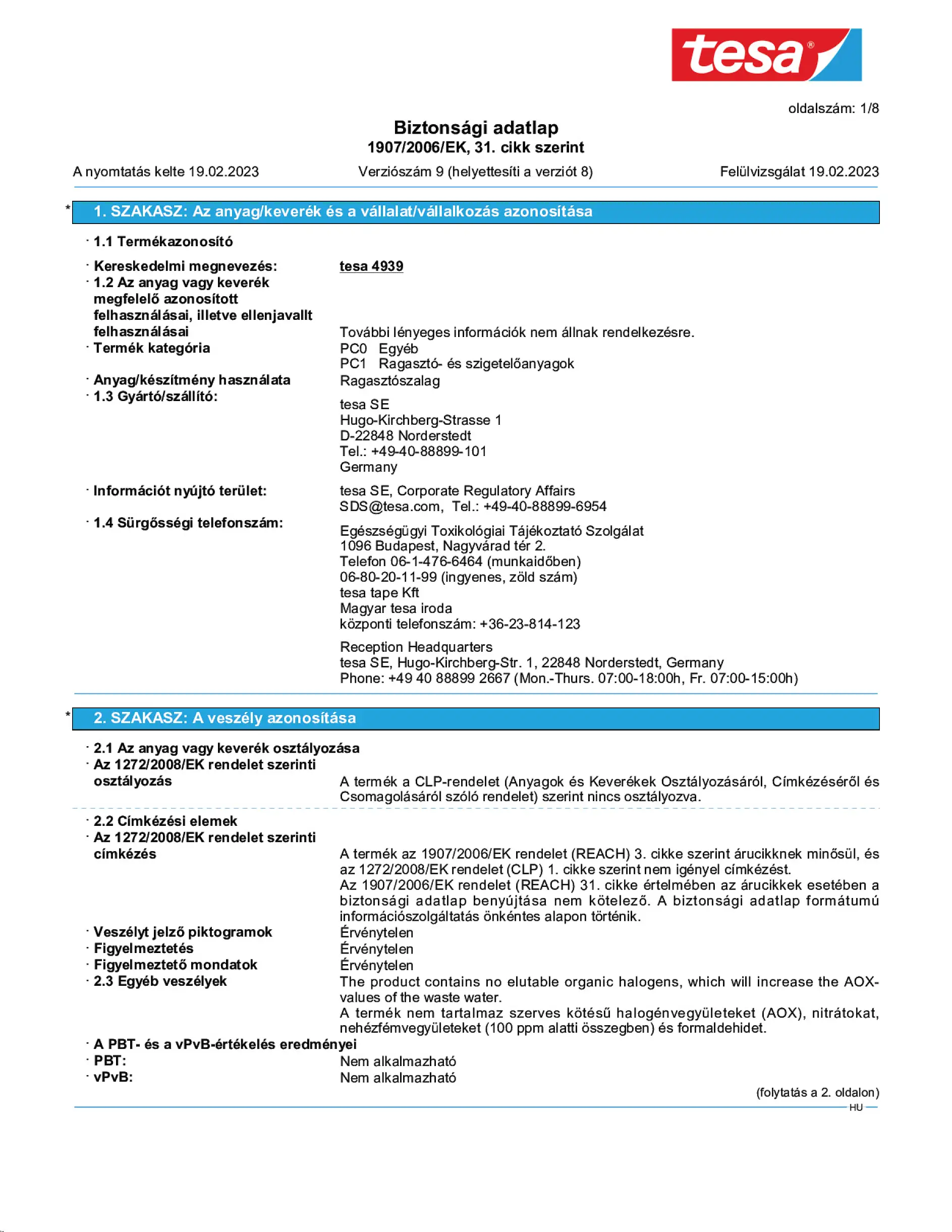 Safety data sheet_tesa® 4939_hu-HU_v9