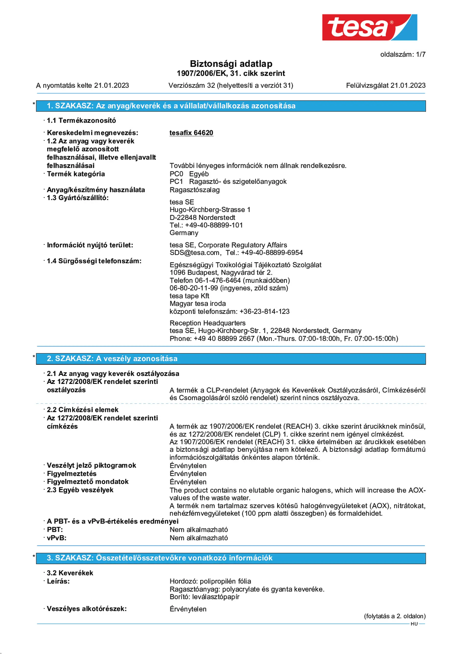 Safety data sheet_tesa® 64620_hu-HU_v32