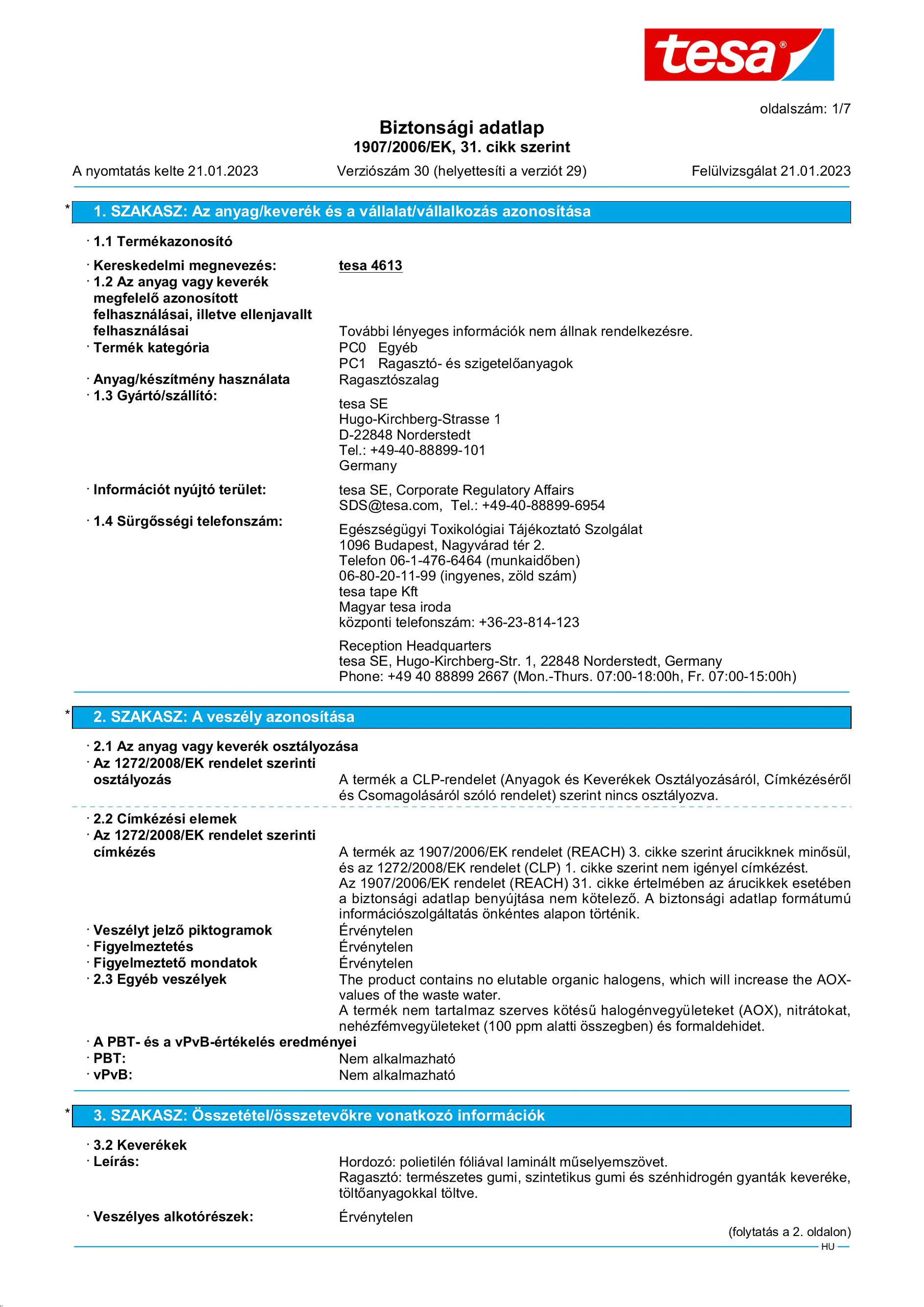 Safety data sheet_tesa® Professional 04613_hu-HU_v30