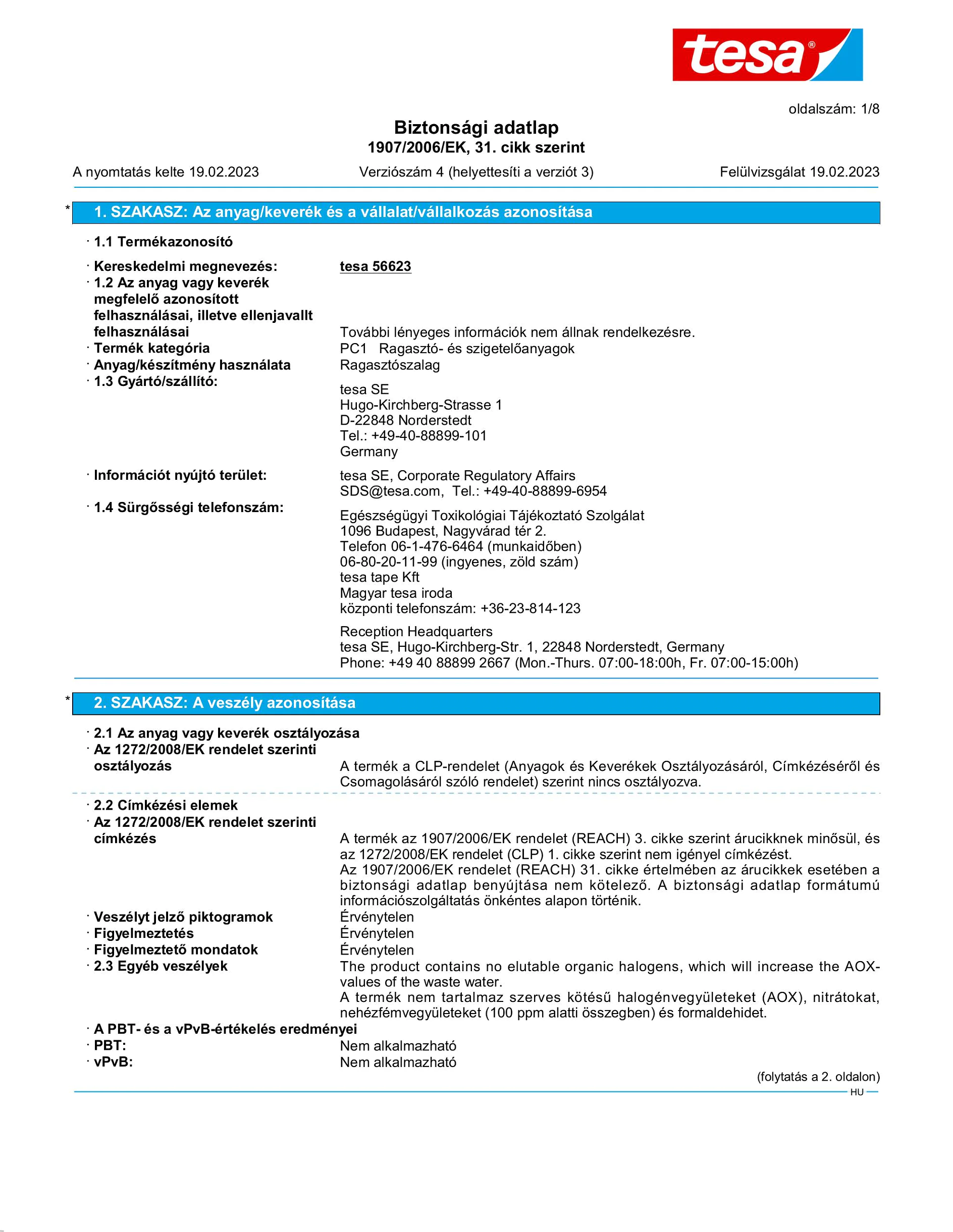 Safety data sheet_tesa® 56622_hu-HU_v4