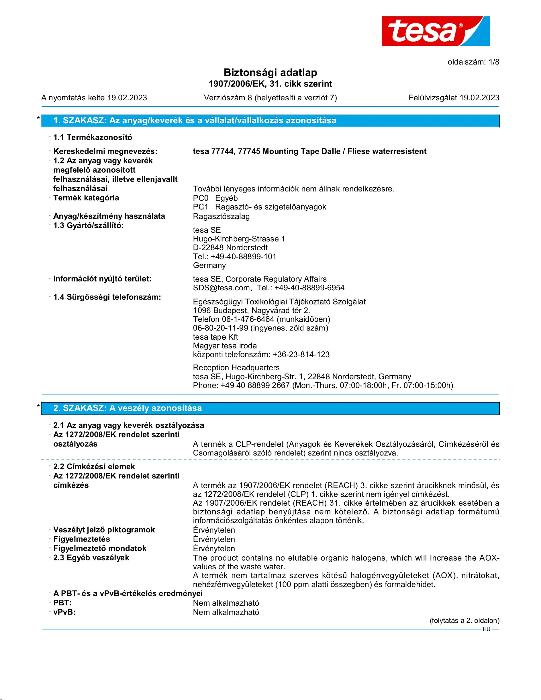 Safety data sheet_tesa® 77744_hu-HU_v8