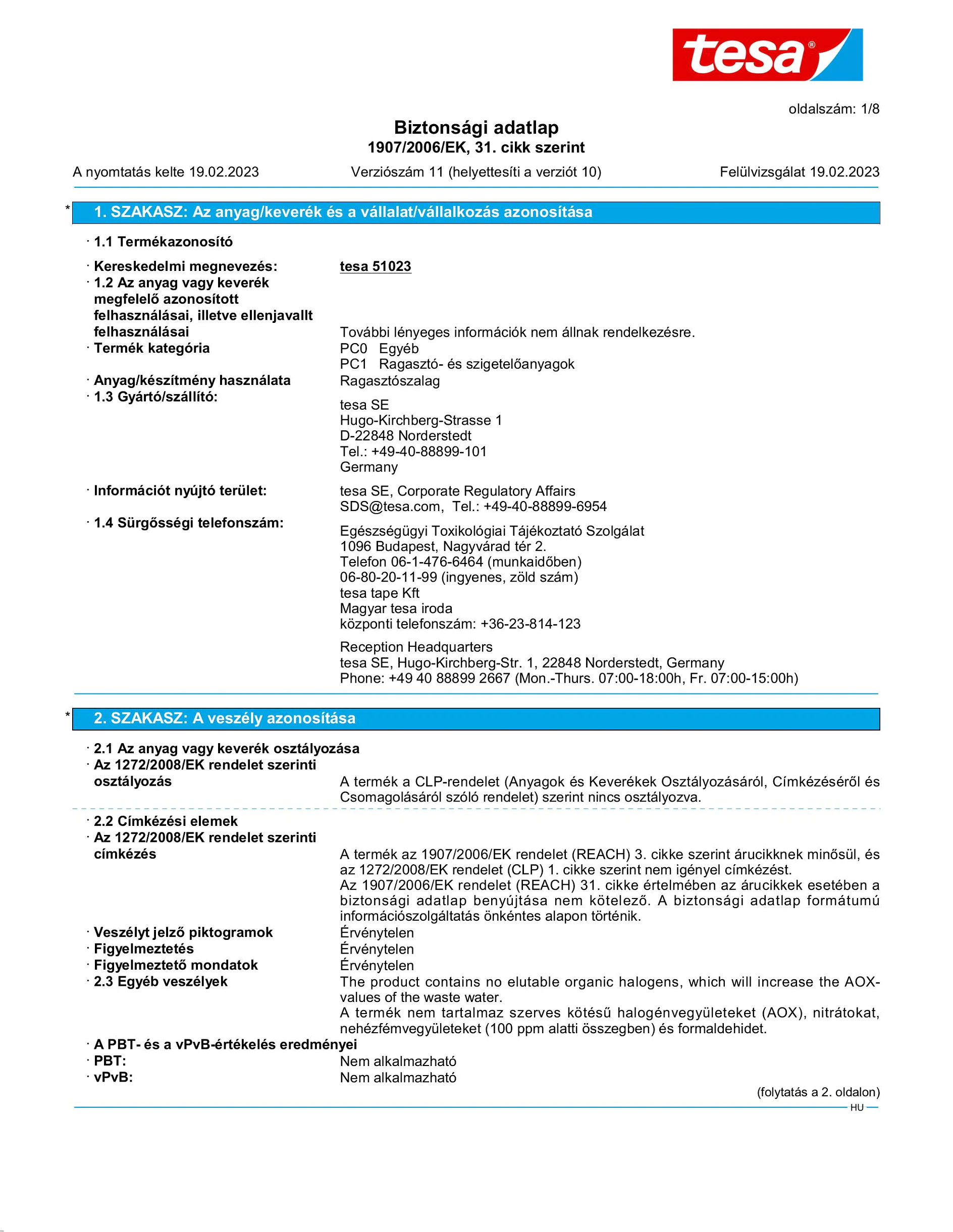 Safety data sheet_tesa® Professional 51023_hu-HU_v11