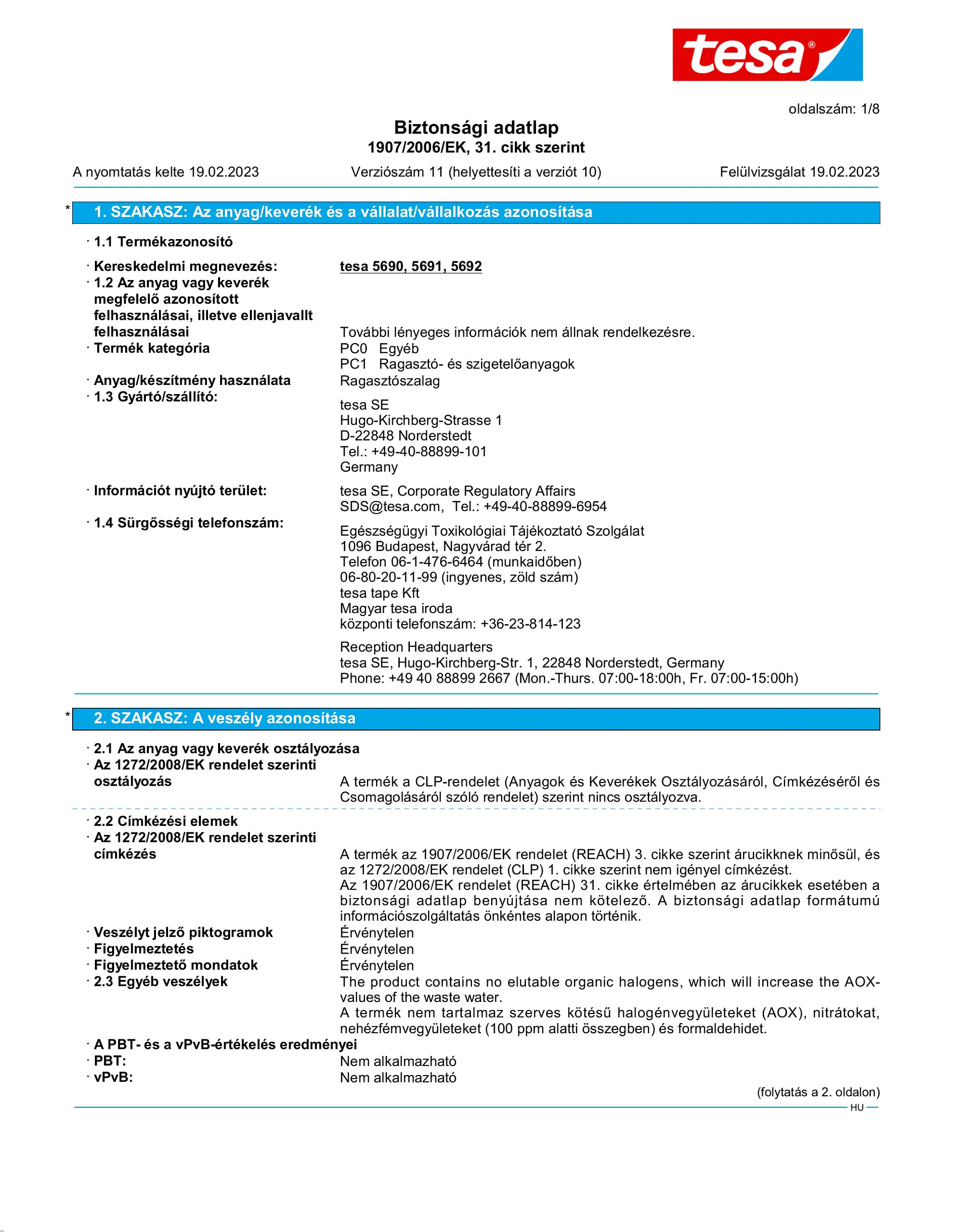 Safety data sheet_tesa® 5696_hu-HU_v11