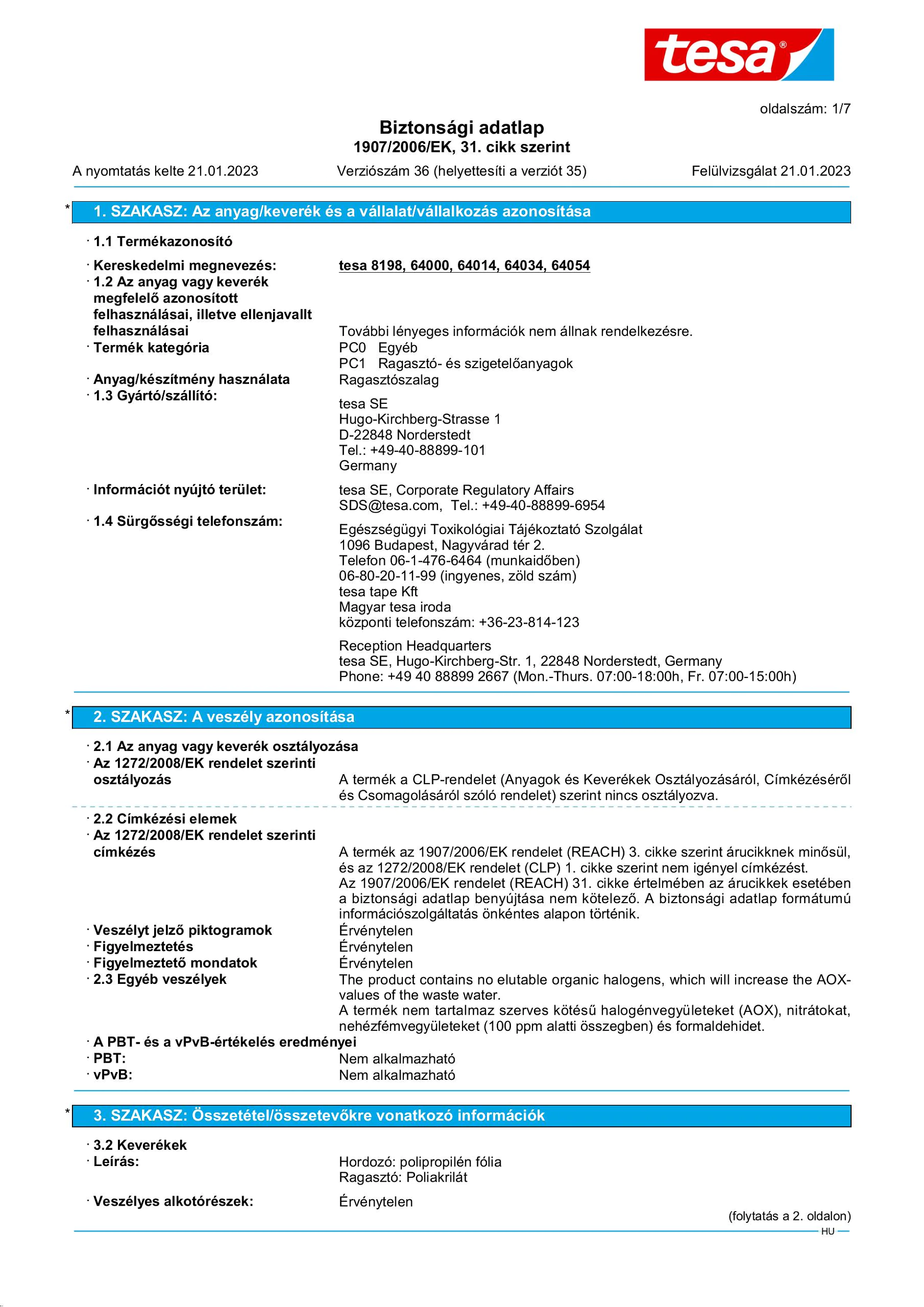 Safety data sheet_tesa® 64014_hu-HU_v36