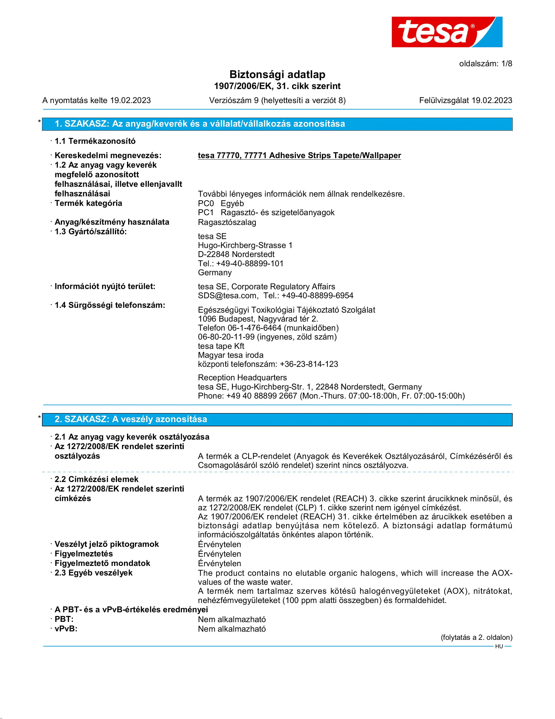 Safety data sheet_tesa® 77771_hu-HU_v9