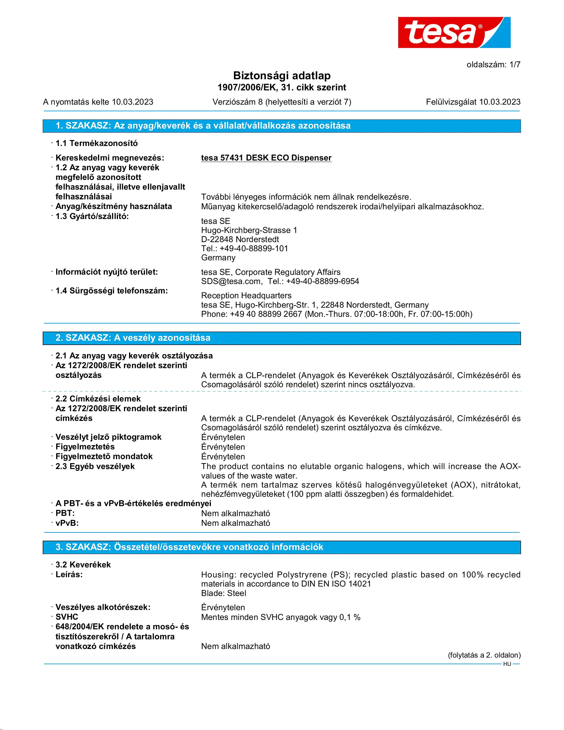 Safety data sheet_tesa® Easy Cut 57431_hu-HU_v8