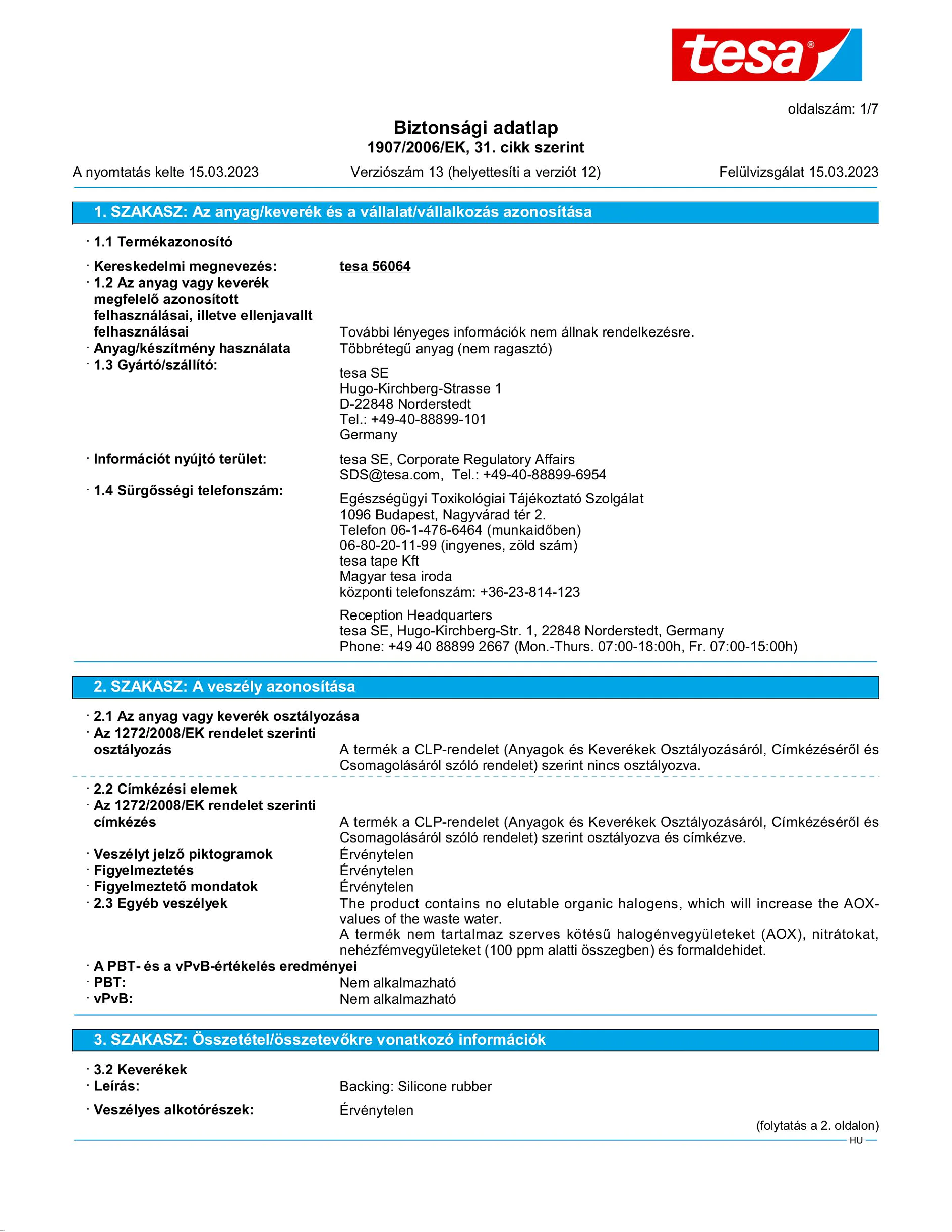 Safety data sheet_tesa® extra Power 56064_hu-HU_v13