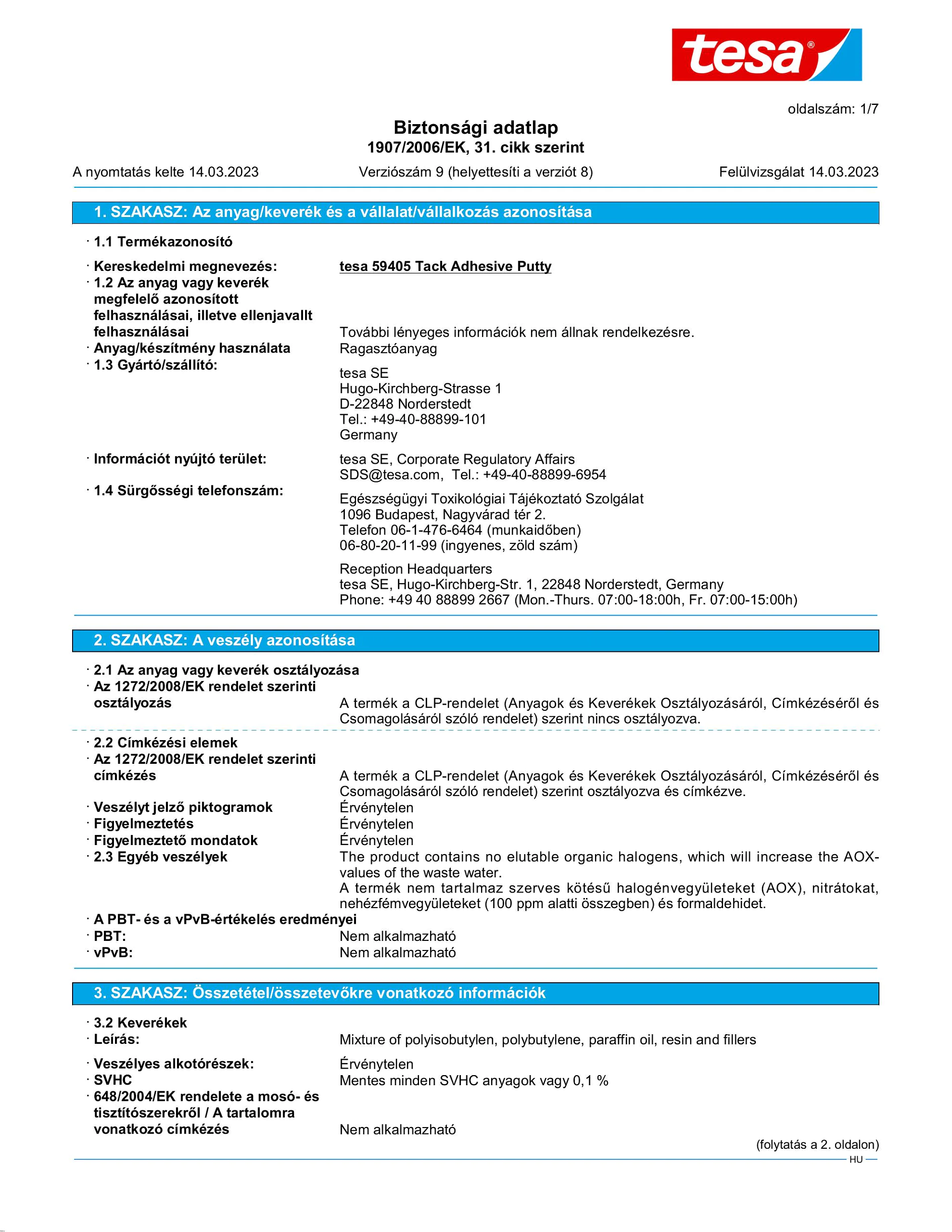 Safety data sheet_tesa® Tack 59405_hu-HU_v9