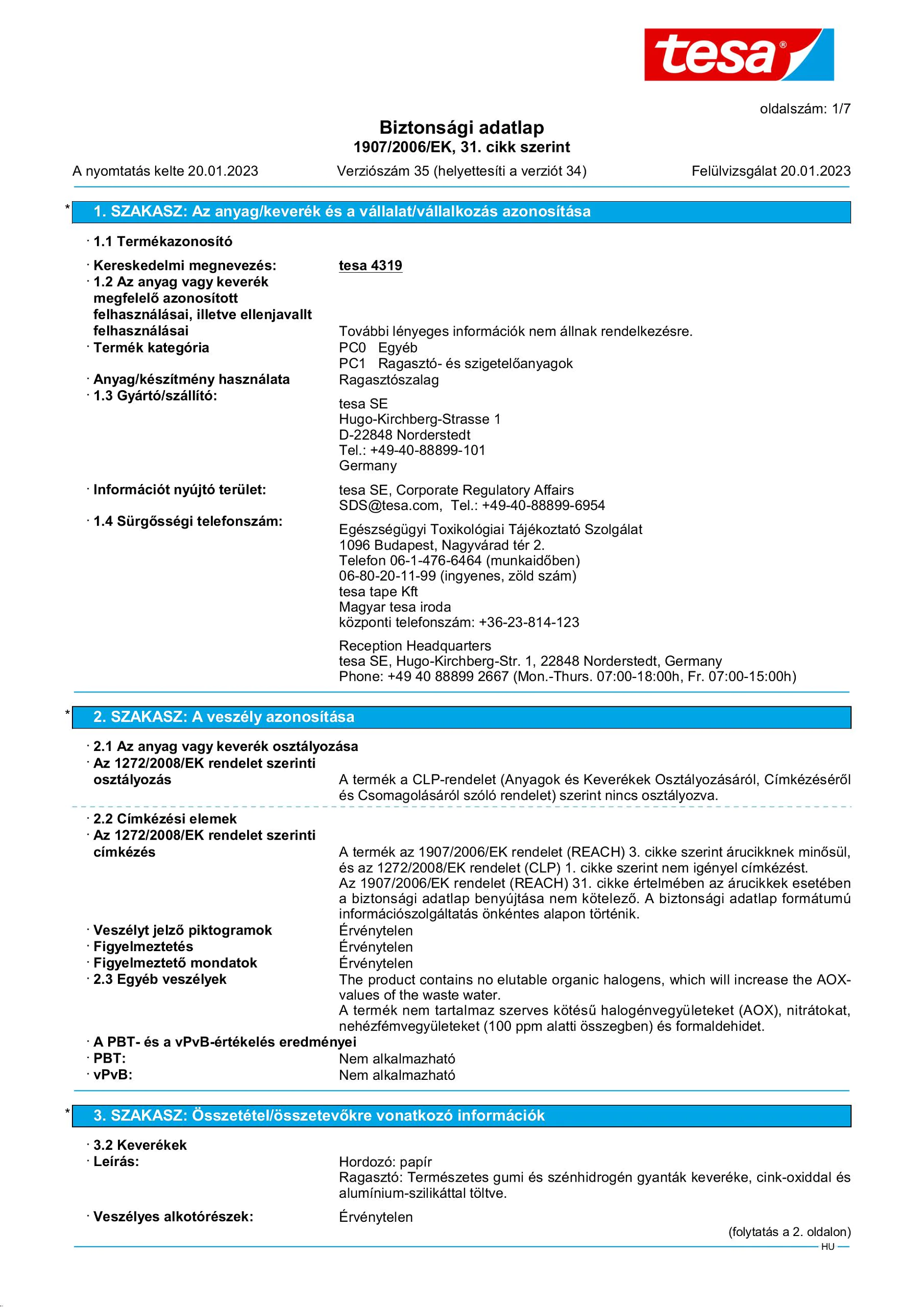 Safety data sheet_tesa® 04319_hu-HU_v35