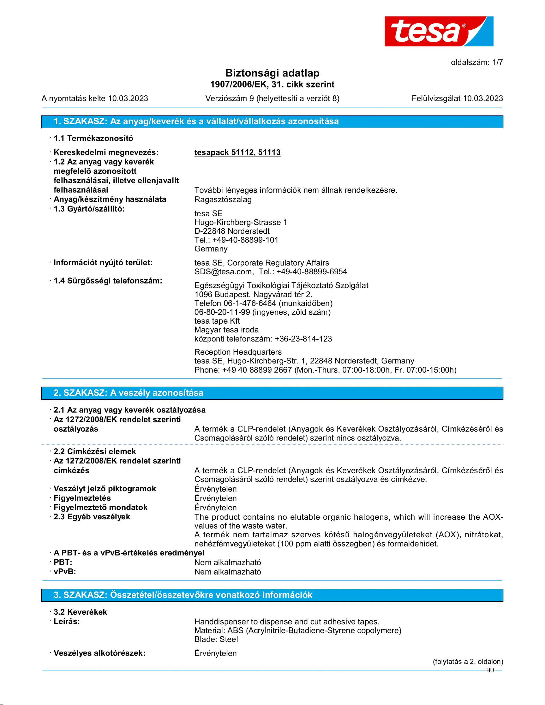 Safety data sheet_tesapack® 51113_hu-HU_v9